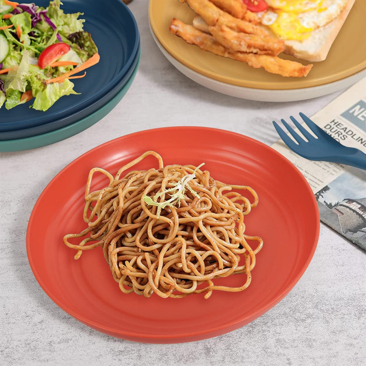 Wheat Straw Dinnerware Sets 36 Piece Unbreakable Dinnerware Sets, Reusable Wheat Straw Plates and Bowls Sets, Travel Camping Cutlery Set, Dishwasher Microwave Safe Dinnerware Colourful