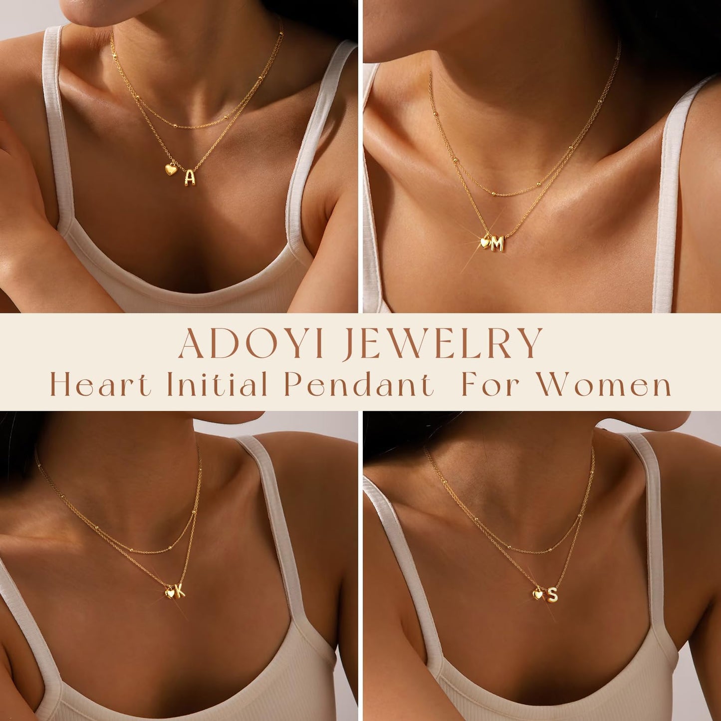 adoyi Gold Heart Initial Necklaces for Women Hers Dainty 14K Gold Plated Heart Layered Letter M Pendant Necklace Stack Trendy Jewelry Birthday Valentines Gifts for Women Jewelry