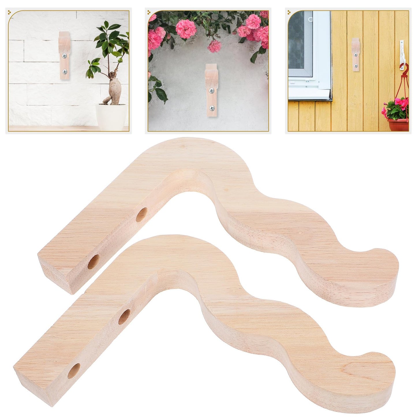 KESYOO 2pcs Wooden Plant Hangers Wall Hooks for Indoor Outdoor Garden Flower Pot Brackets Wind Chime Lantern Hanging Rack