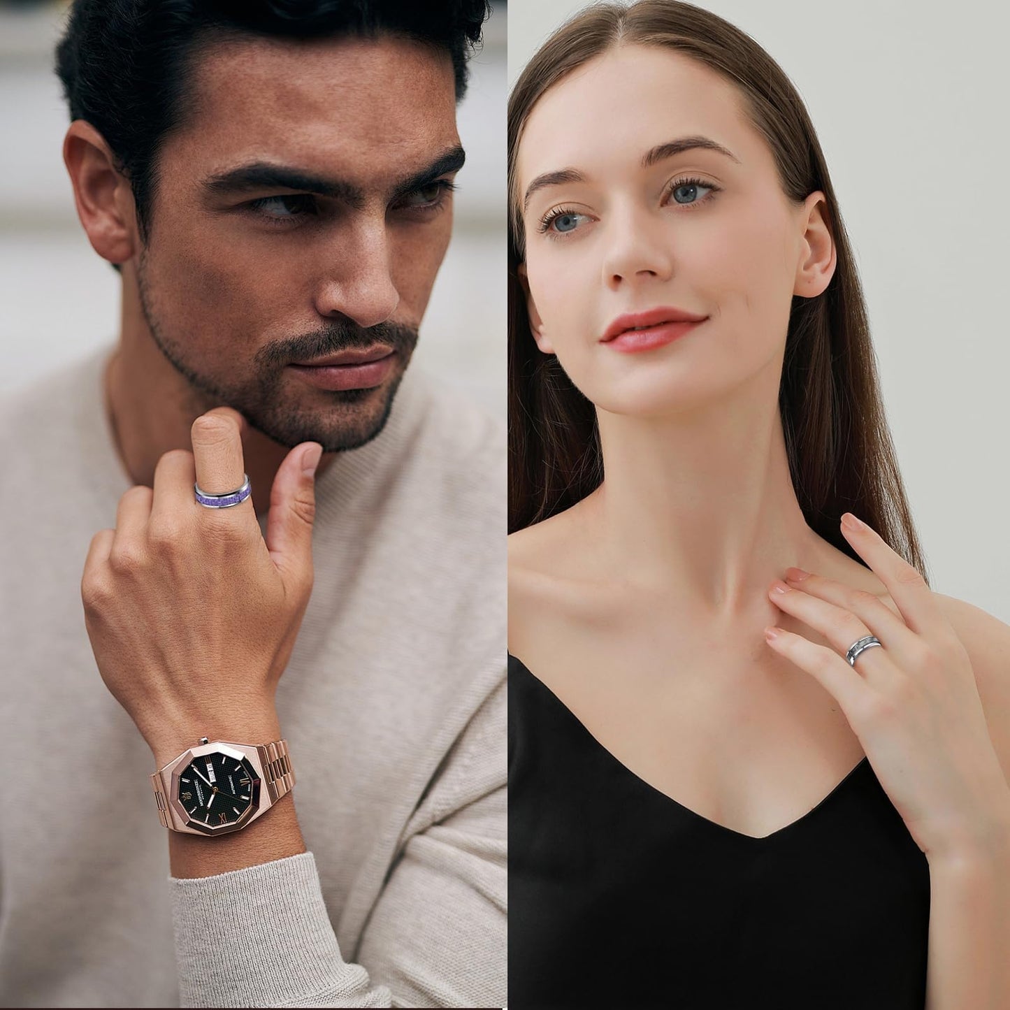 HJIMMNHONG New Carbon Fiber Fashion Rings Double Beveled Edge Delicate Polished Simple Stainless Steel Mens and Women Rings,8mm,Purple,Size10