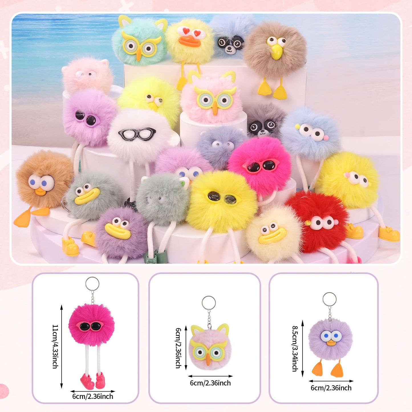 OMyFav 24 PCs Kids Keychains - Keychain Cute for Birthday Back-to-school Goodie Bags Pinata Toys Classroom Prizes Elementary Carnival Prizes in Bulk Party Favors 8-12 Back to School Gift