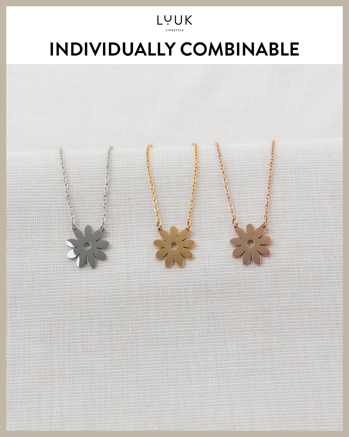LUUK LIFESTYLE Adjustable Flower pendant necklace, 19Inches sturdy thin chain, waterproof, non-tarnish, Gift for holiday season, women, friend, daughter, dainty trendy casual aesthetic (Gift Card)