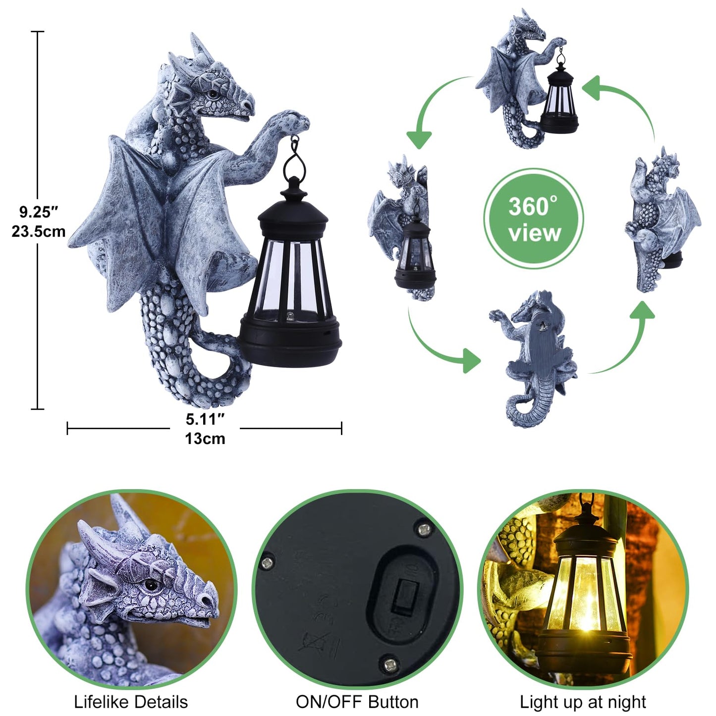 Dragon Tree Hugger Solar Garden Decor - 9.3 Inch Garden Statues Lawn Ornaments for Outside Balcony Yard Whimsical Art Outdoor,Medieval Fantasy Halloween Decor