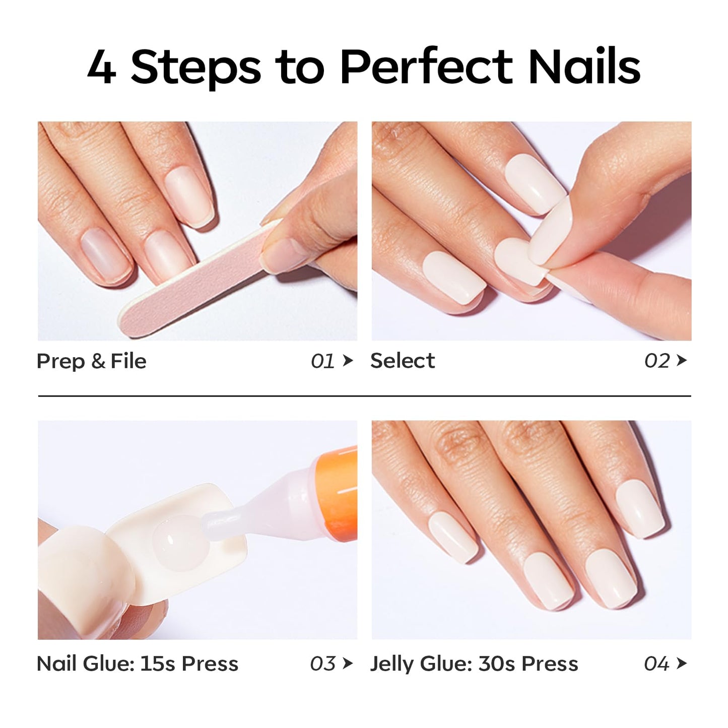Modelones Extra Short Press on Nails, Red French Squoval Fake Nails, Reusable Nail Kit with Nail Glue Adhesive Tabs Mini Nail File, Nails Press Ons 32Pcs 16 Sizes