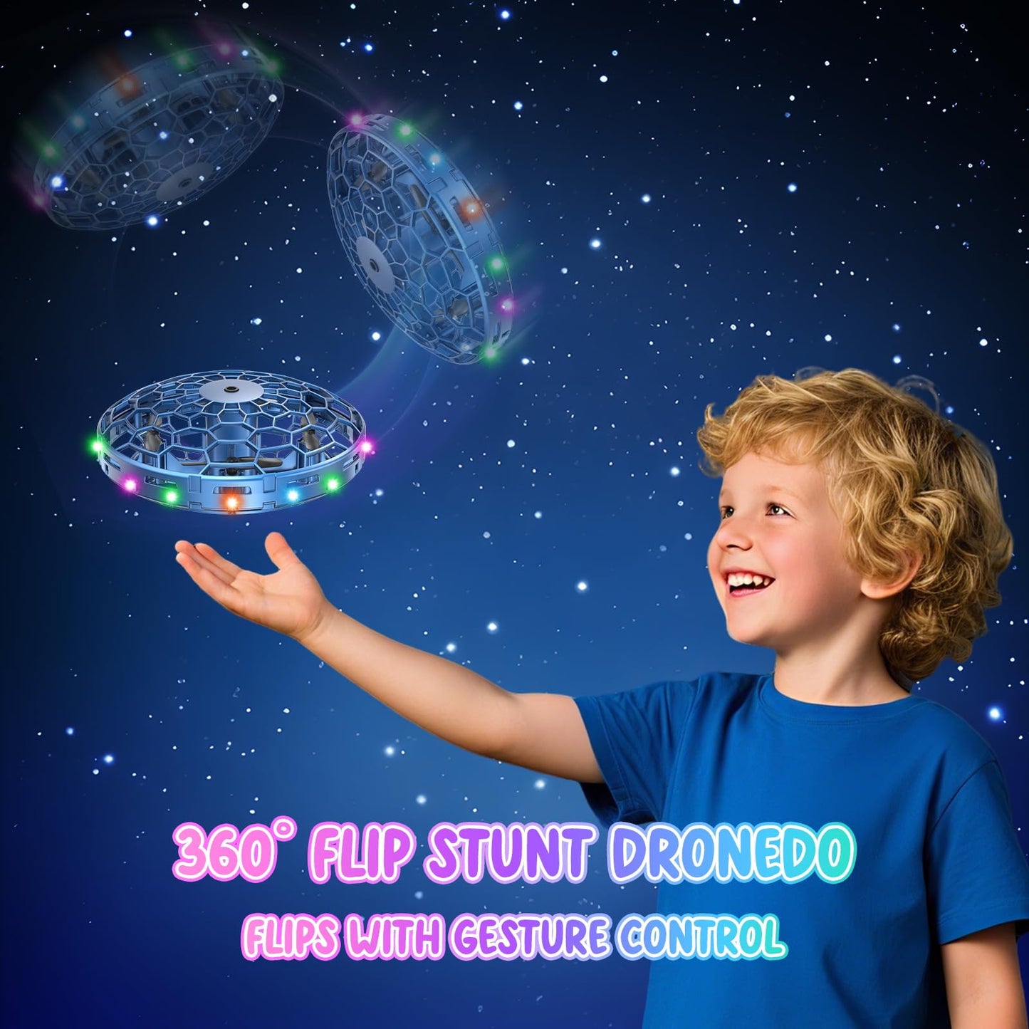 PYMSRTY Flying Toy Drone for Kids,360° Hands Free Motion Sensors Mini Drone with Cool LED Lights,Easy Indoor Small UFO Toy Flying Ball Drone for Kids -Blue