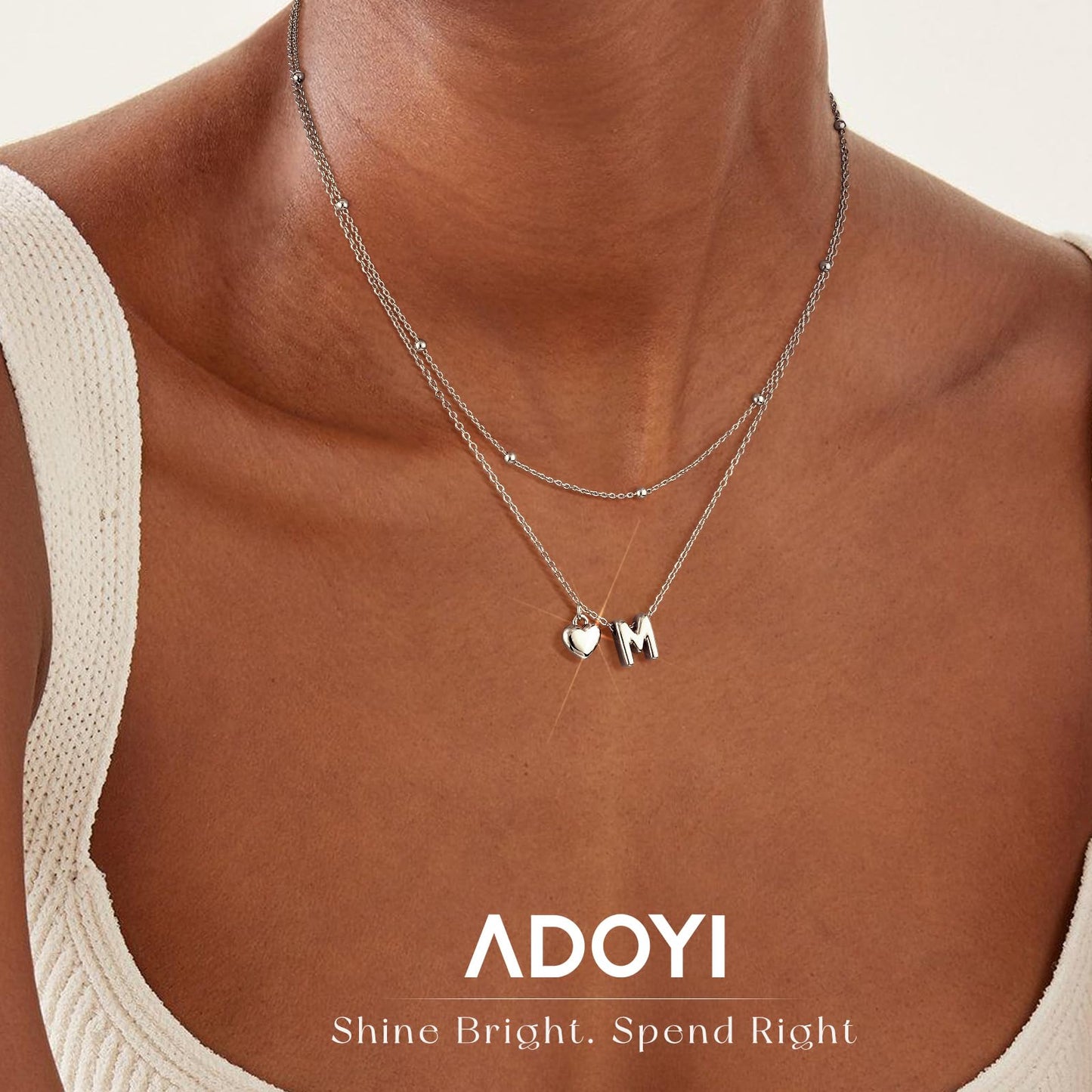adoyi Silver Heart Initial Necklaces for Women 14k Gold Plated Layered bubble Letter Necklace Dainty Heart G Pendant Necklace Stack Birthday Valentines Gifts for Women Jewelry