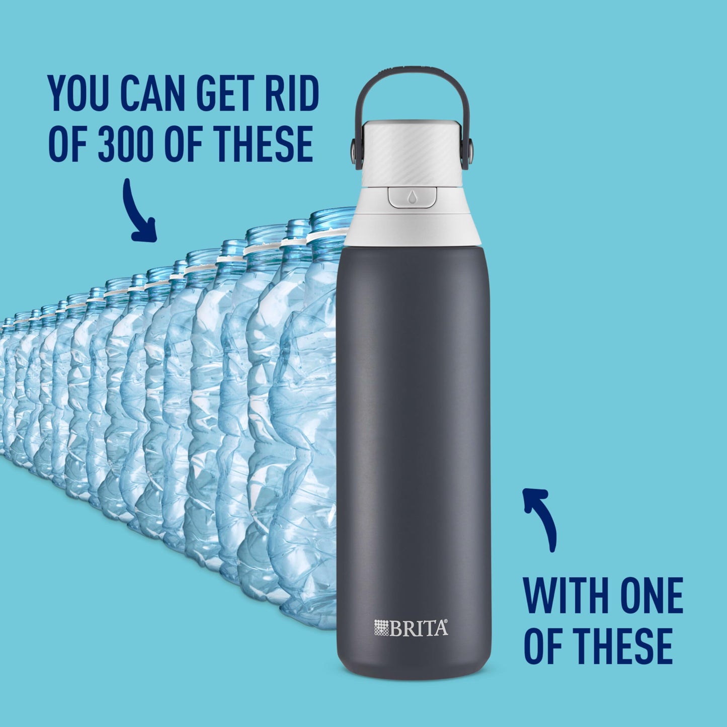 Brita Insulated Filtered Water Bottle with Straw, Reusable, Christmas Gift and Stocking Stuffer For Men and Women, Stainless Steel Metal, Carbon, 20 Ounce