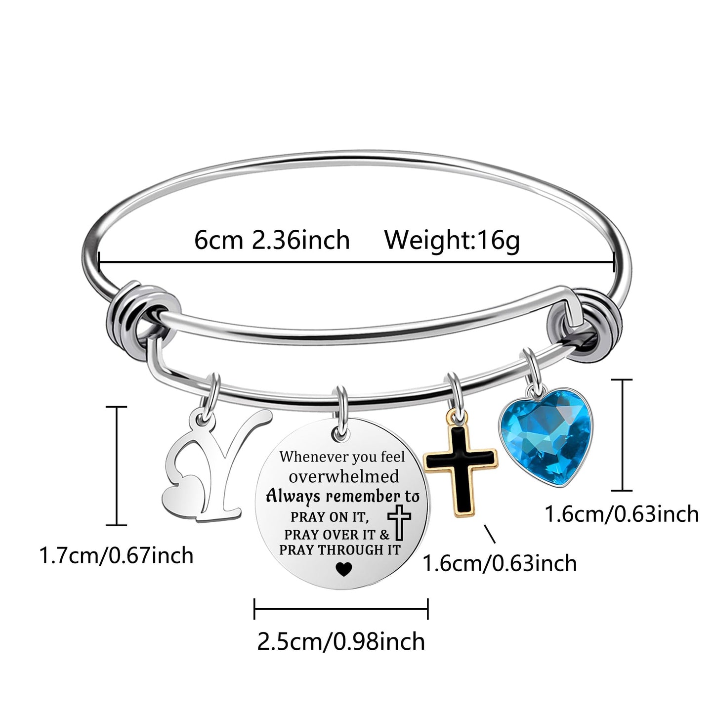 bifriend Inspirational Bracelet for Women, Initial Letter Charm bracelet for Female Cross Motivational Gifts for Her Daughter Sister Friends Back to School Birthday Christmas Presents (Y)