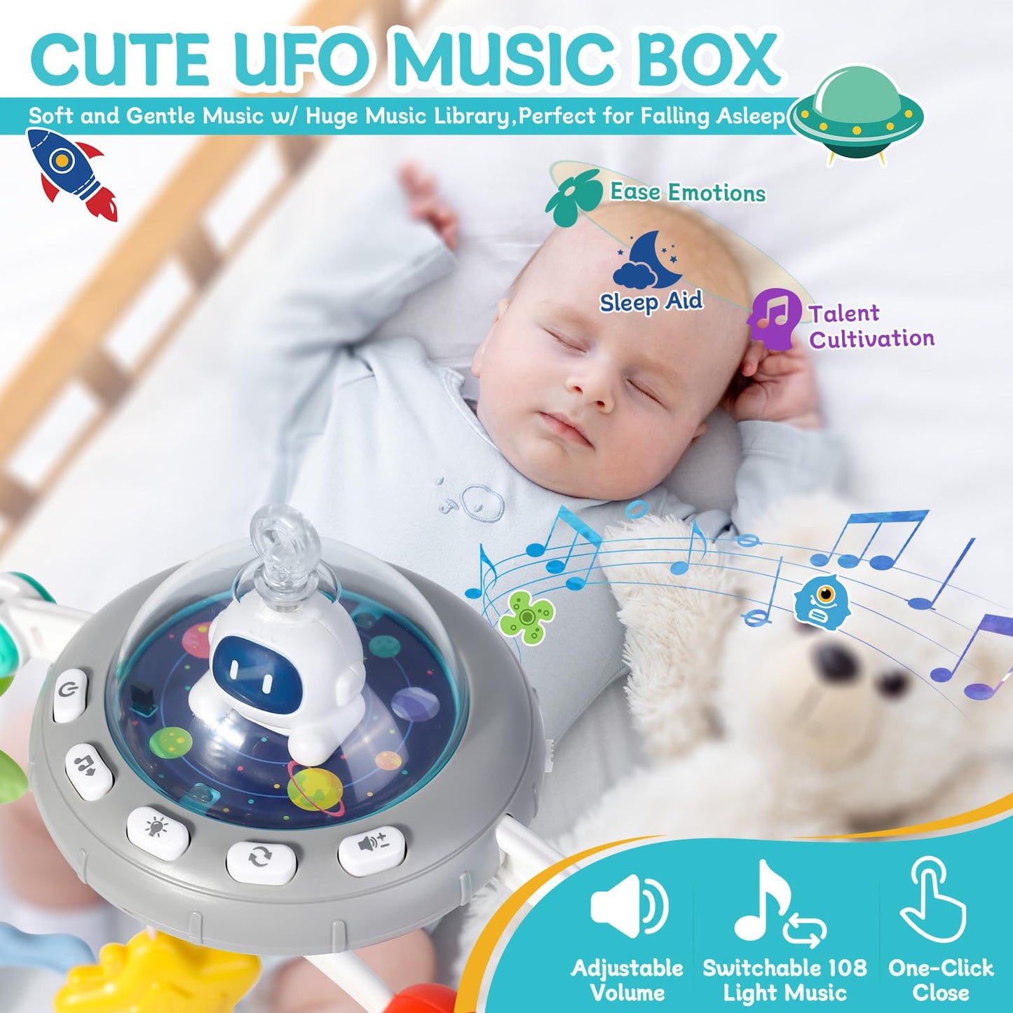 Orzbow Stroller Arch Toy for Baby, Musical Carseat Toys Hanging with Teething, Baby Mobile for Crib Bassinet Car Seat and Bouncer, Car Seat Activity Toy for Babies 0-12 Months
