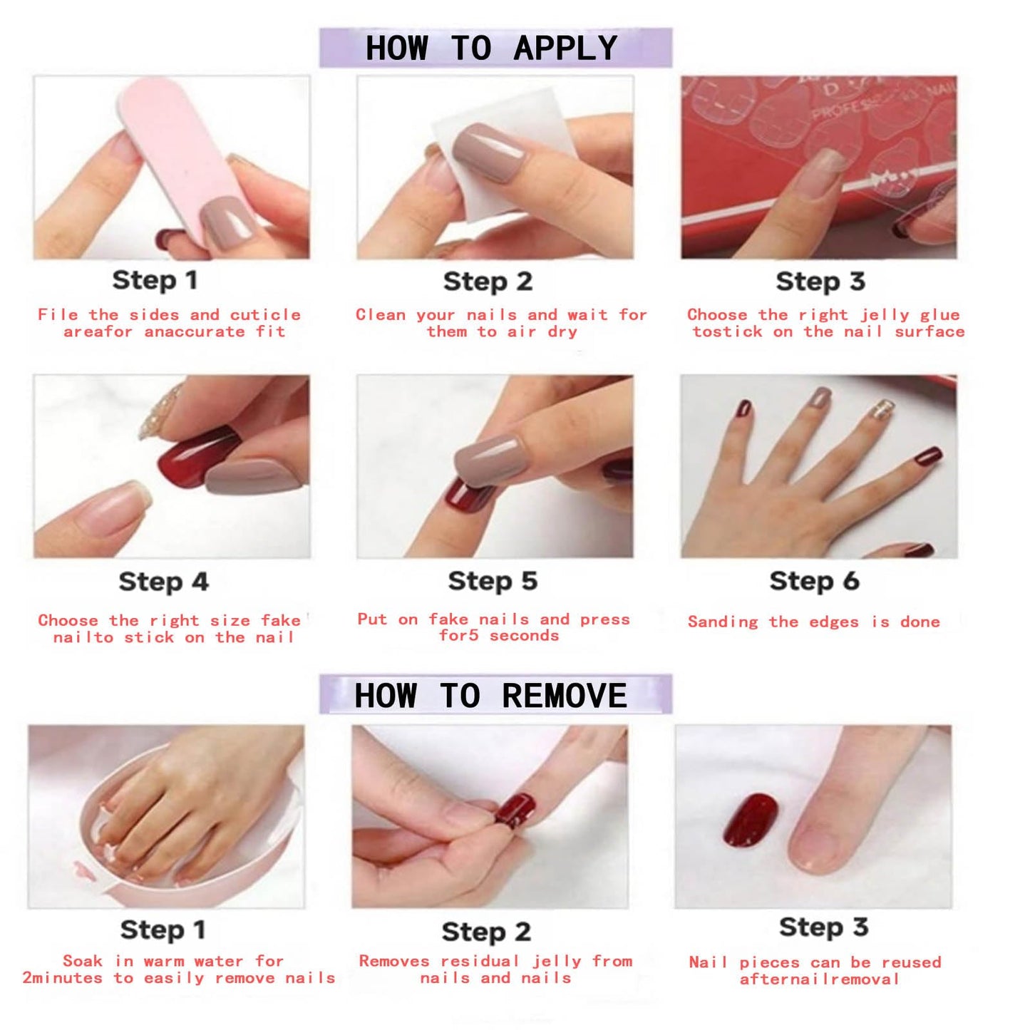 Press On Nails Long Square Handmade Star Rhinestone Black French Tip Nude Pink Full Cover Reusable Acrylic Nails for Women Party Festival Daily 10Pcs (Size M)