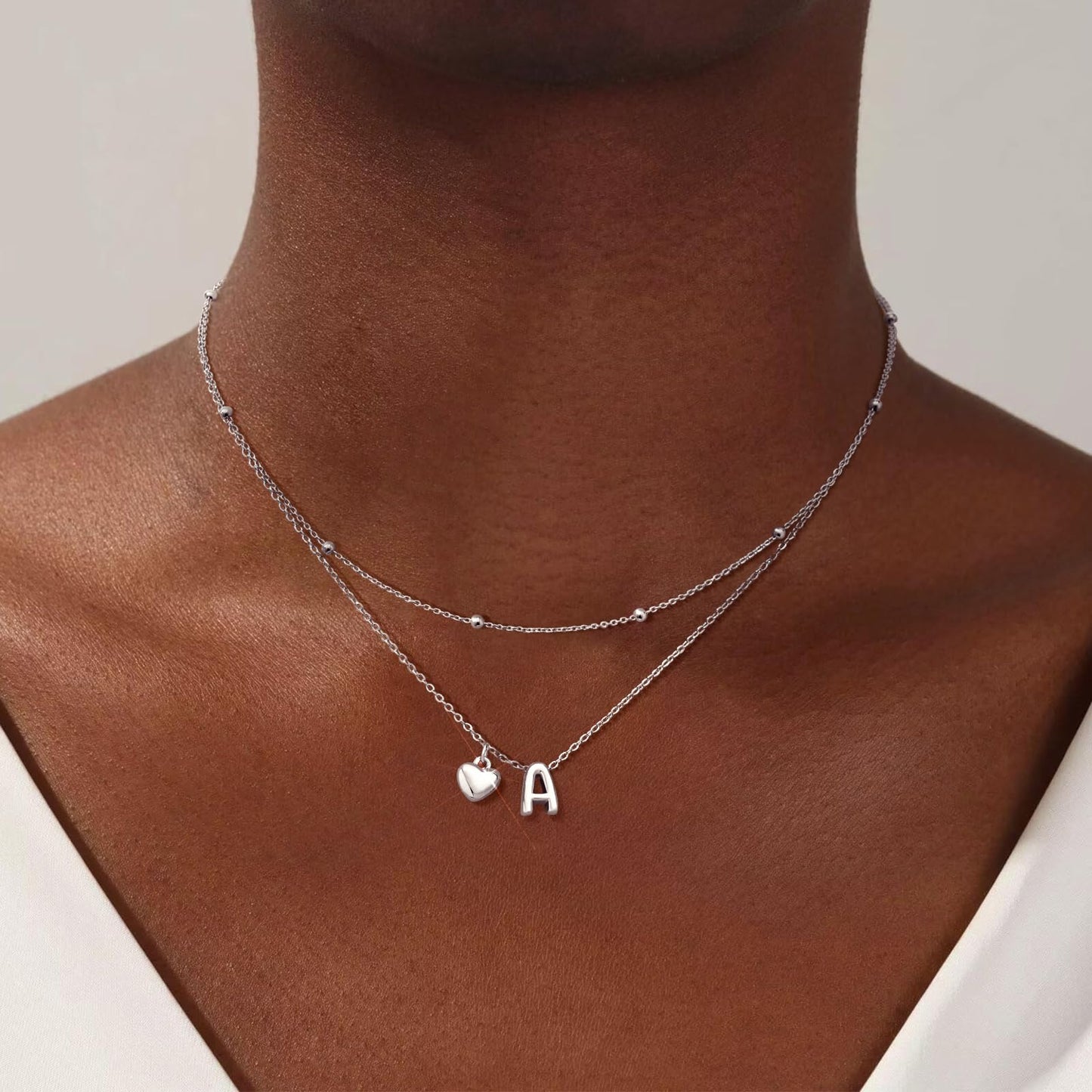 adoyi Silver Heart Initial Necklaces for Women 14k Gold Plated Layered bubble Letter Necklace Dainty Heart I Pendant Necklace Stack Birthday Valentines Gifts for Women Jewelry