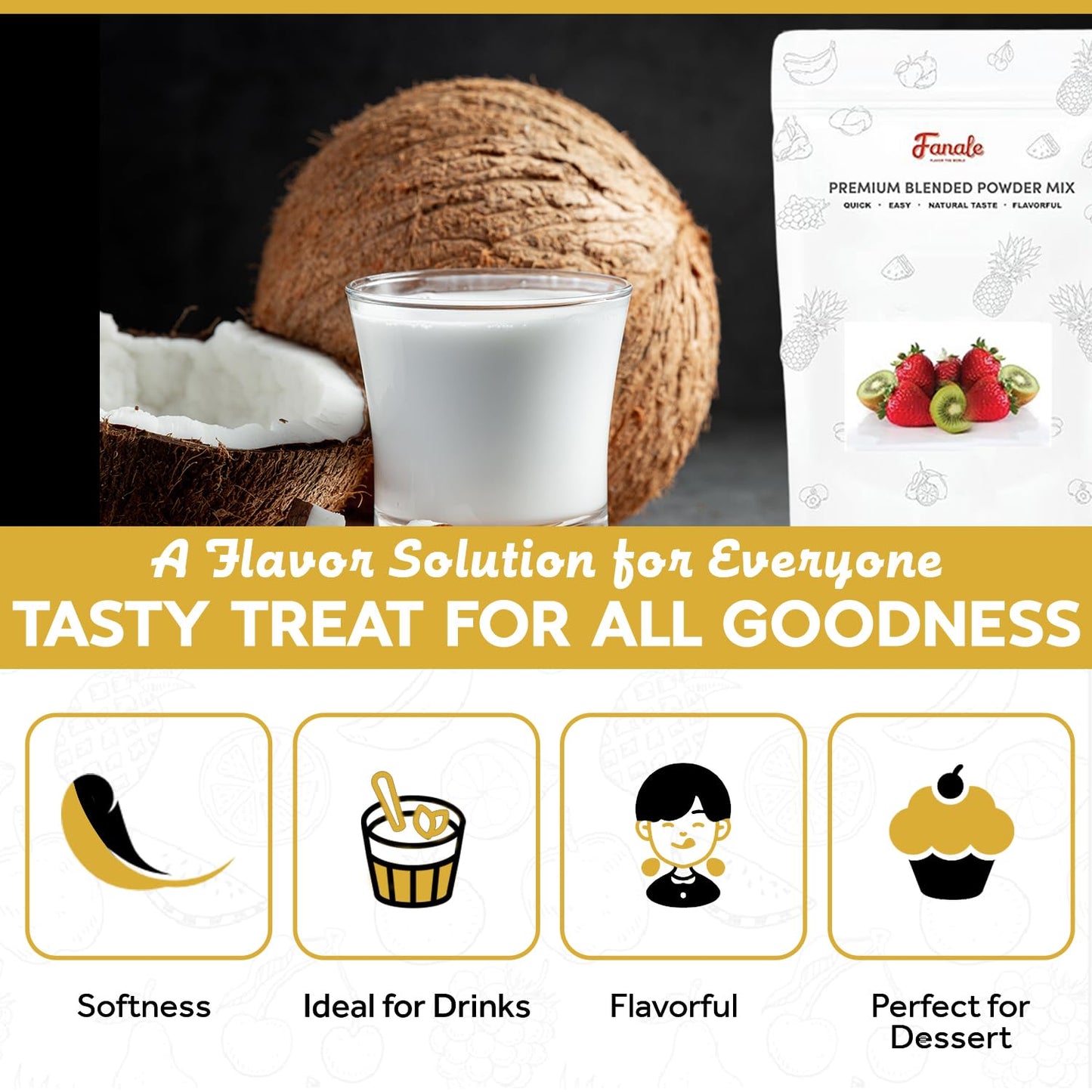 Fanale Premium Coconut Bubble Tea Flavoring Powder | Perfect for Baking, Smoothies, Desserts and Drinks | Instant Flavoring Powder for Boba Milk Tea - 2.2 Pounds (Pack of 20)