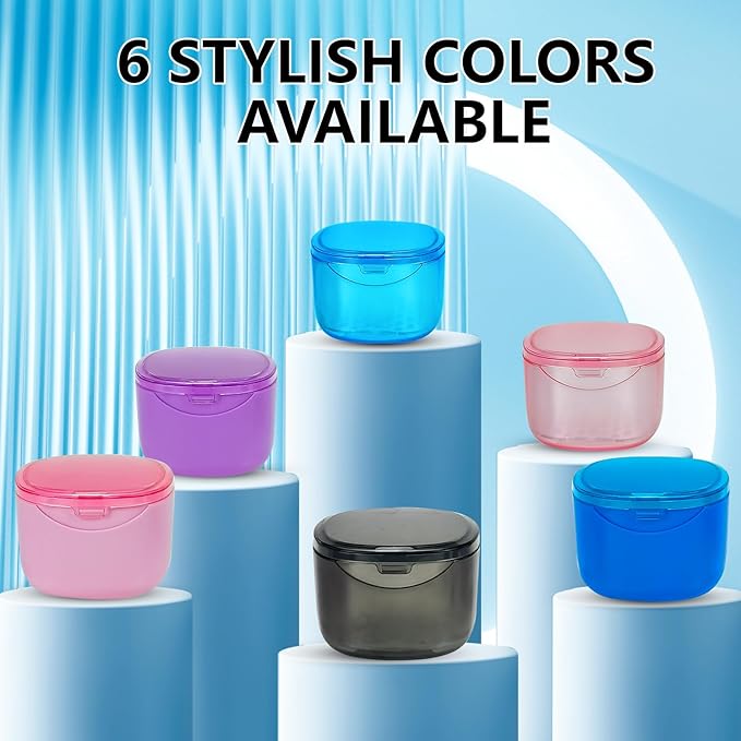 Denture Cleaning Case Dental Retainer Container Soaking Cup with Brush, Denture Storage Bath Box Case Cup Mouthguard Storage Holder Travel - Leak Proof with Lid Waterproof - Blue