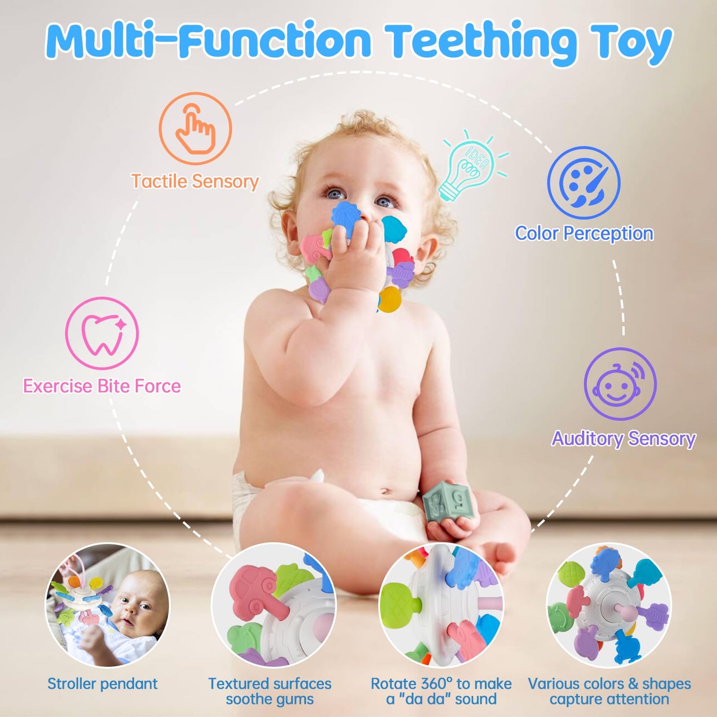 6 in 1 Montessori Baby Toys for 1 Year Old, Toddlers Sensory Teething Toys for Babies, Wooden Stacking Building Blocks Shape Sorter, Xylophone Musical Toy, Educational Birthday Gift for Kids 1 2 3