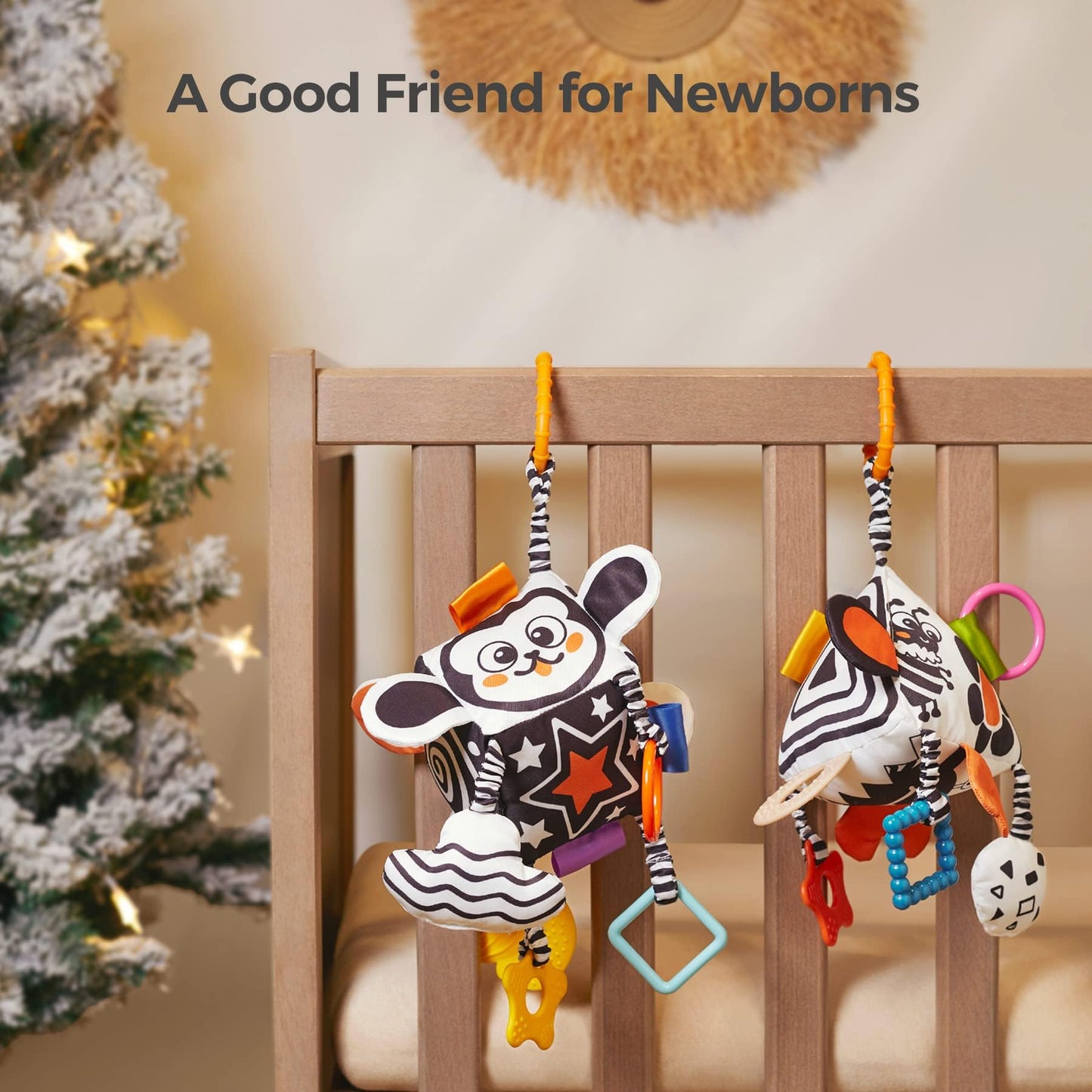 TUMAMA High Contrast Baby Toys, Black and White Infant Toys 0-3 Months for Newborn, Soft Sensory Rattles Toys with Teether for Toddlers