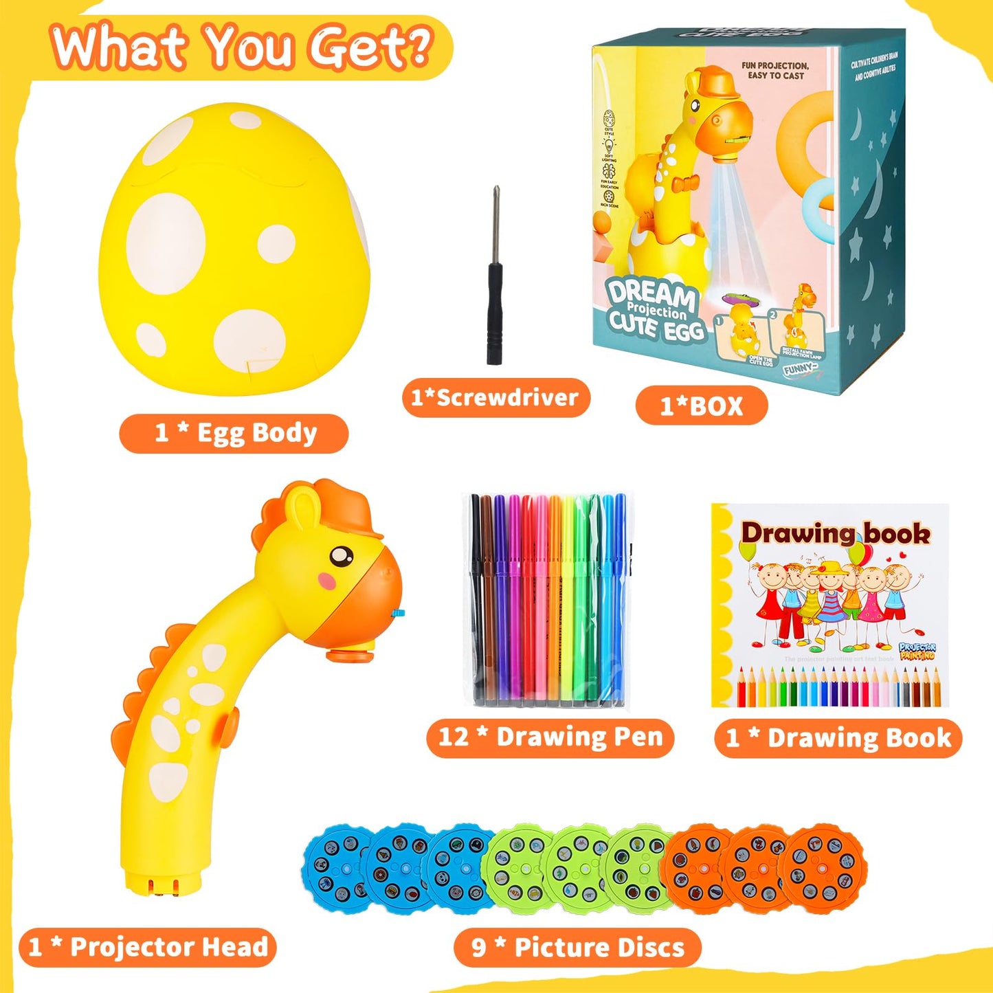 KETIEE Drawing Projector for Kids, Tracing and Drawing Projector Toy with Light, Children Smart Projector Sketcher, Kids Art Projector with 72 Stencils for Boy Girl 3-8 Years Old (Yellow)
