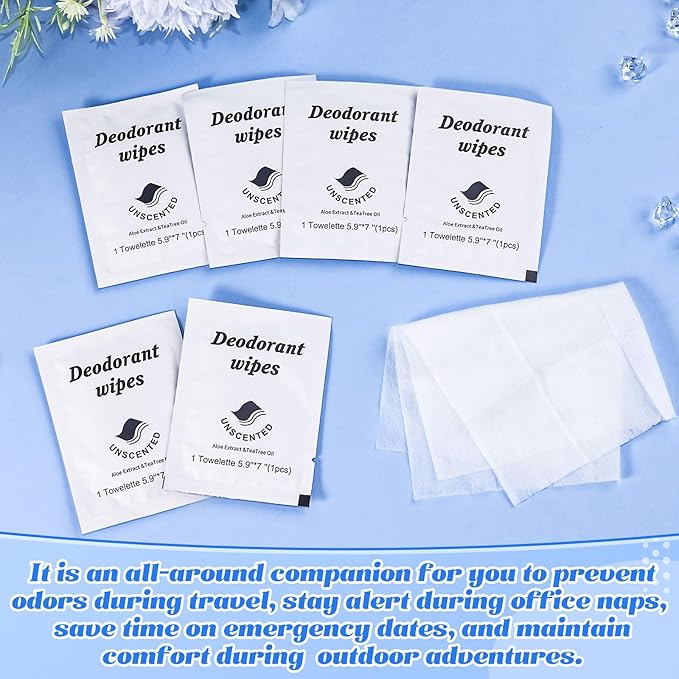 Travel Deodorant Wipes Individually Wrapped,Body Wipes to Clean Skin for Women Men(Unscented,pack of 100)