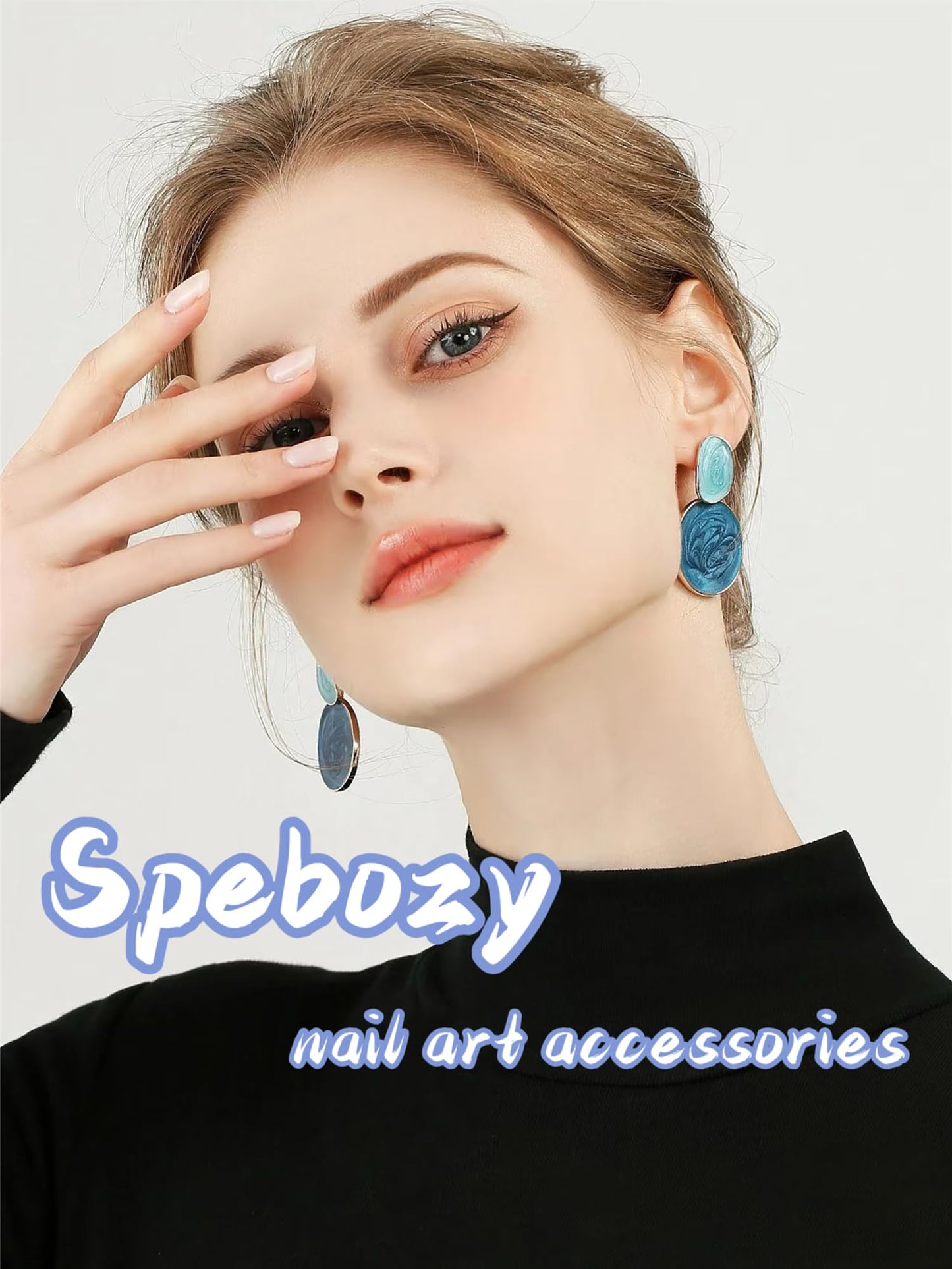 Flower Press On Nails Short Oval Nails Press Ons Spring Fake Nails Blue Floral Acrylic Nail Glossy Glue On Nail Full Cover False Nail For Women Girls Manicure 24Pcs