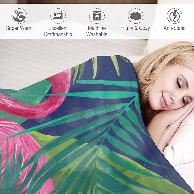 Flamingo Blanket Gifts - 30 x 40 Inches Funny Flamingo Throw - Green Soft Fuzzy Plush Blankets for Work