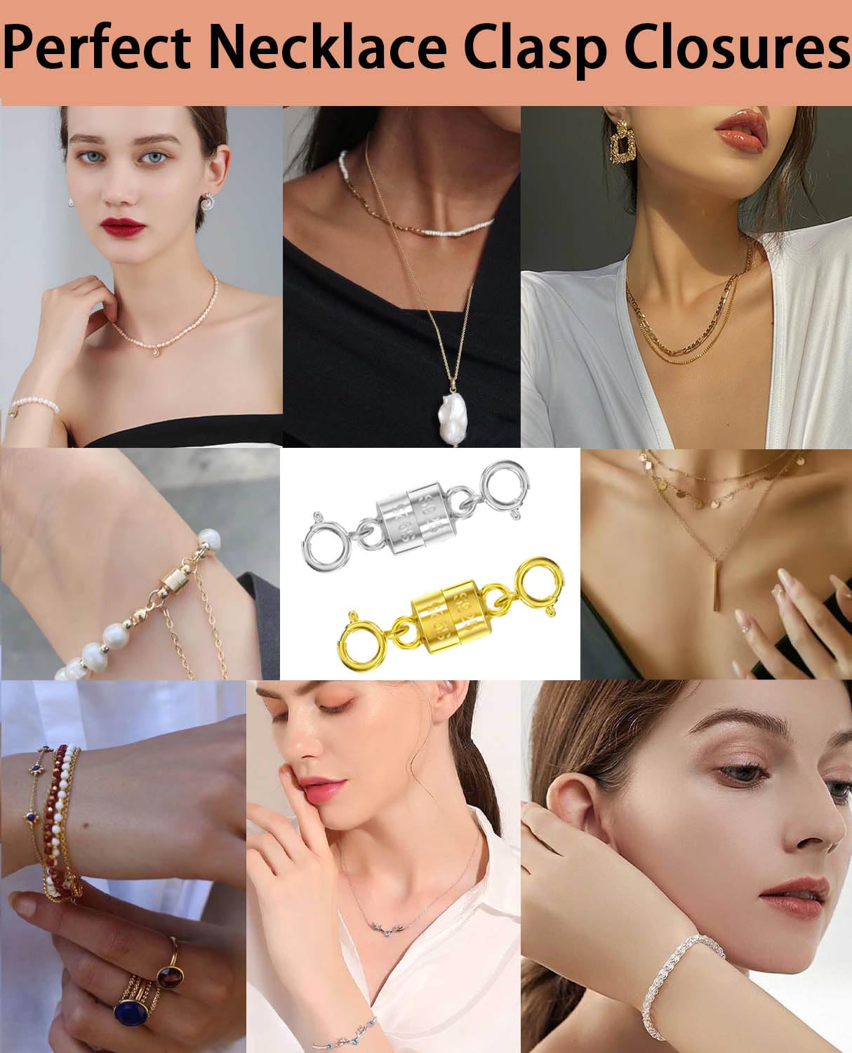 925 Silver Magnetic Necklace Clasps, Magnetic Necklace Clasps and Closures for Bracelet Necklace Extender (4pcs | 2gold & 2silver)