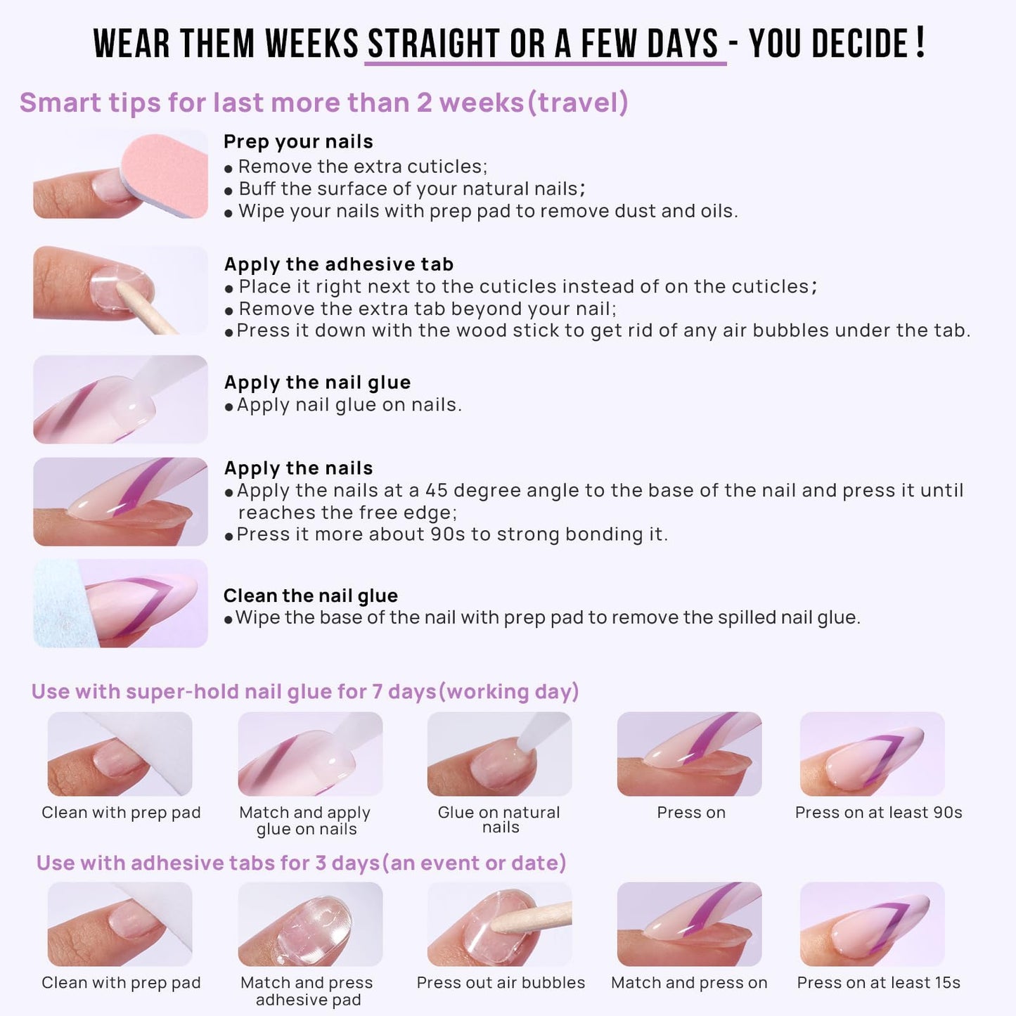 French Tip Press On Nails - BTArtbox Jelly Square Fake Nails with Nail Glue, Reusable Semi-Transparent Stick On Nails in 16 Sizes - 32PCS Soft Gel Glue On Nails Kit, Classic Black
