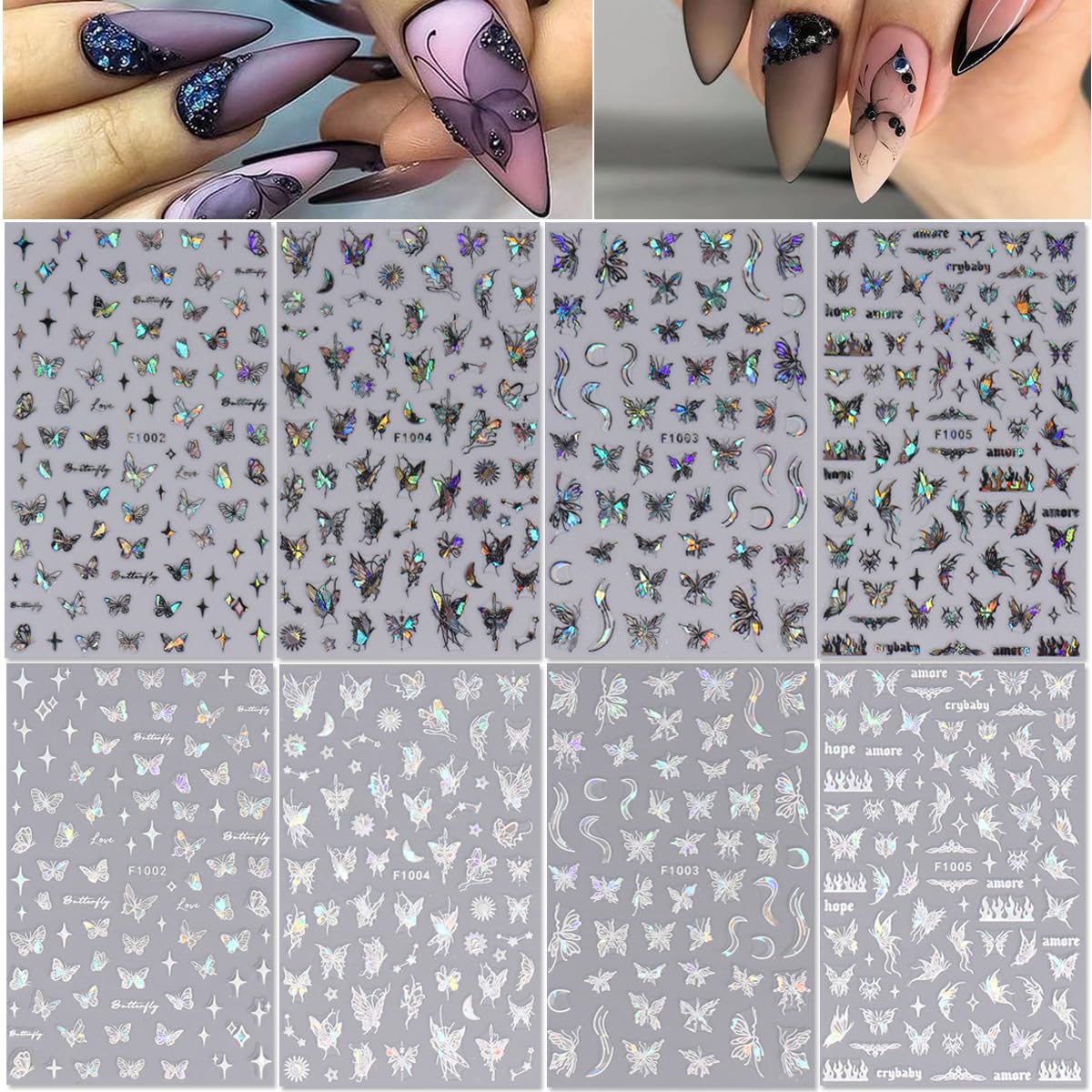 BSBTBZ Butterfly 3D Self-Adhesive Nail Art Stickers, Shiny Glitter Decals for Women Girls, Waterproof, Acrylic, Single Use, Glossy Finish, Home & Salon