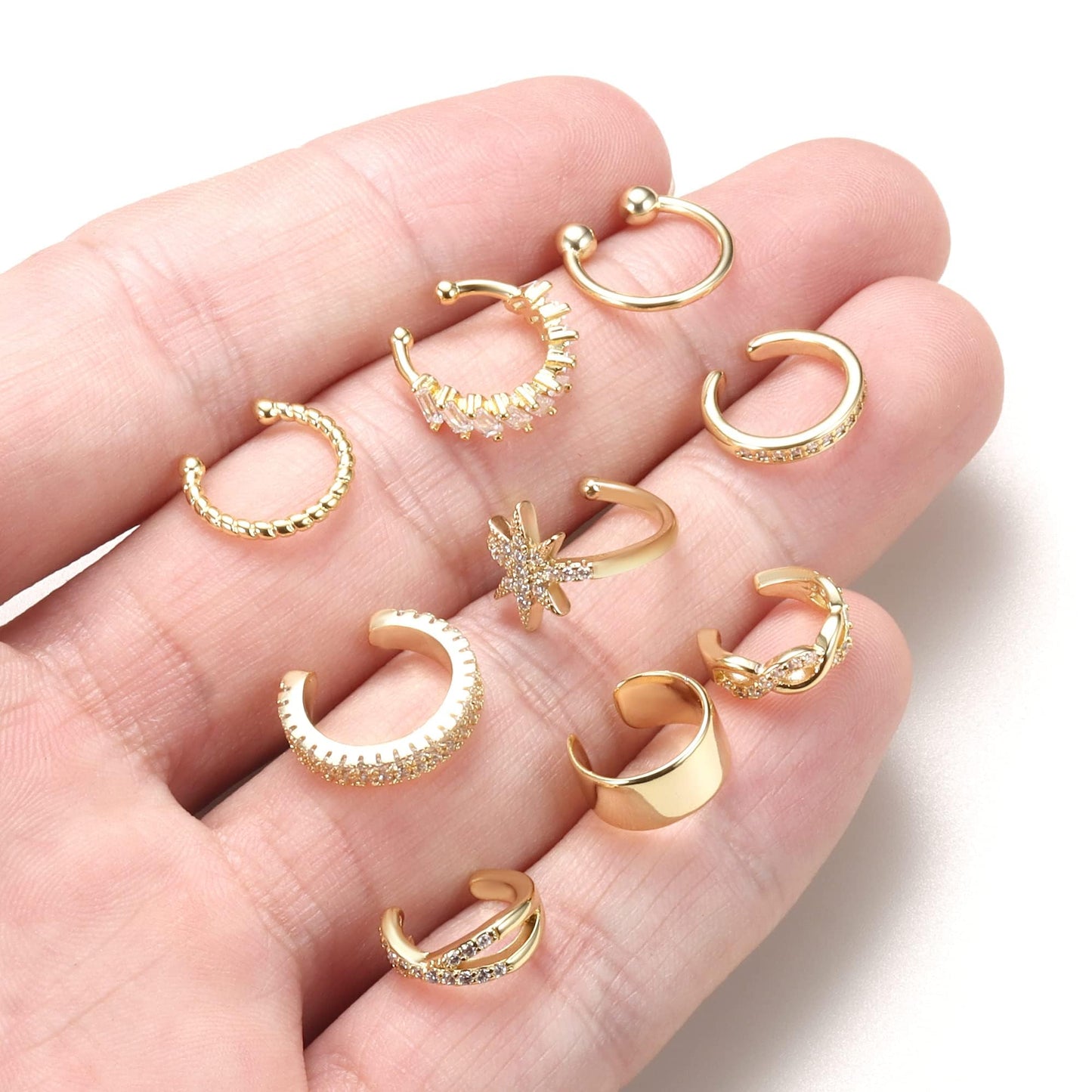 Dochais 9Pcs Ear Cuff 14K Gold Plated Cuff Earrings Gold Ear Cuffs Non Pierced Ear Clips Cartilage Earring Fake Earrings Silver