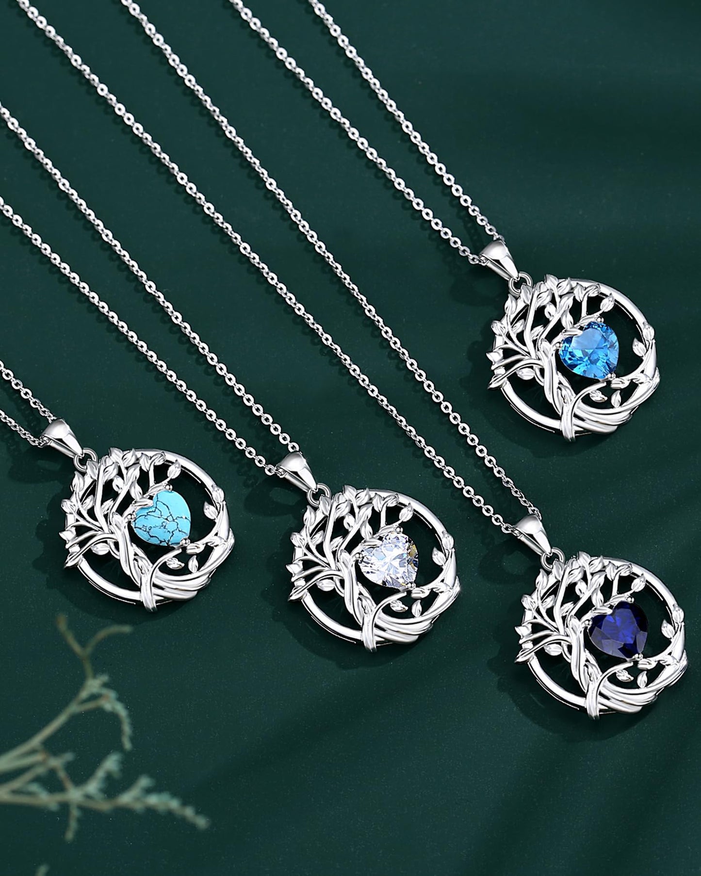 FANCIME Tree of life December Birthstone Necklace for Women Sterling Silver Tree Jewelry Created Turquoise Pendant November Gemstone Anniversary Birthday Christmas Gifts for Wife Mom Her