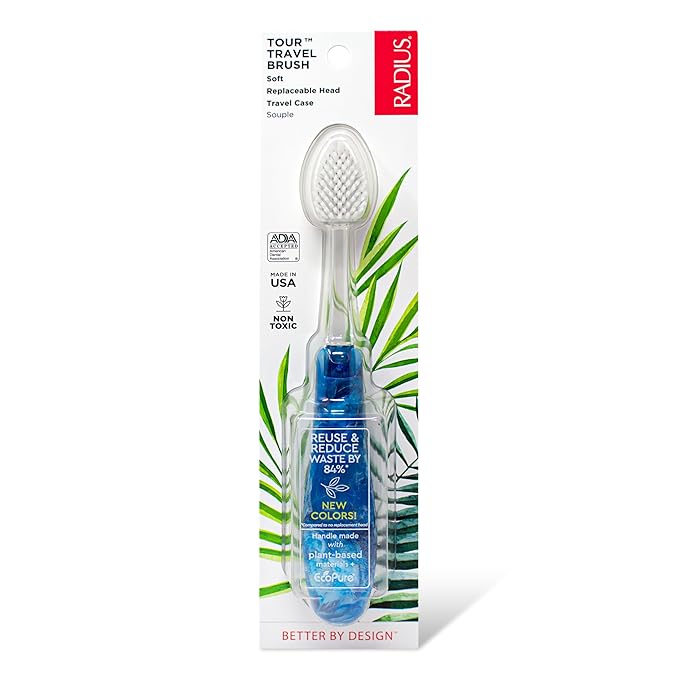 RADIUS Toothbrush Tour Travel Brush, Arctic Ocean, BPA Free and ADA Accepted, Designed to Improve Gum Health and Reduce The Risk of Gum Disease, 1 Pack