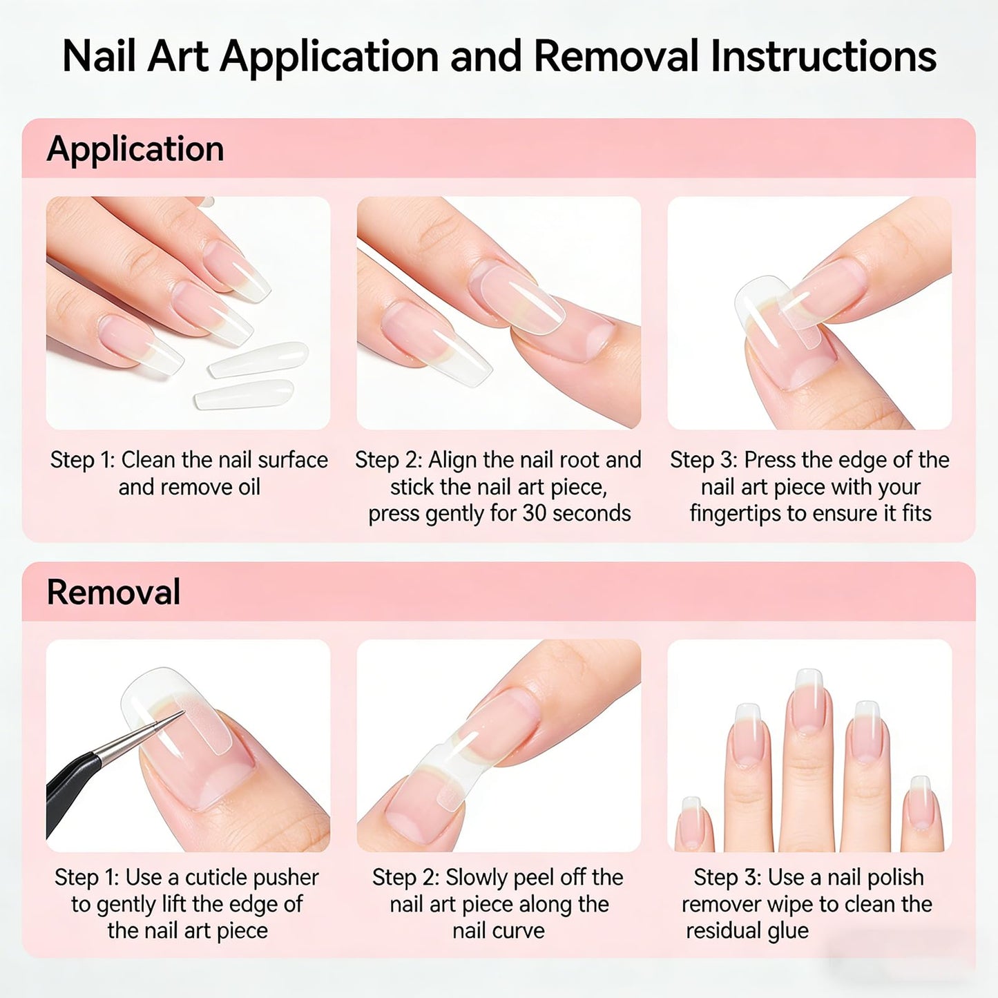 RUOKEXIN Long Press on Nails Almond Fake Nails White French Tip False Nails with 3D Flower Designs Stiletto Nail Press ons Sparkly Artificial Nails for Women 24Pcs