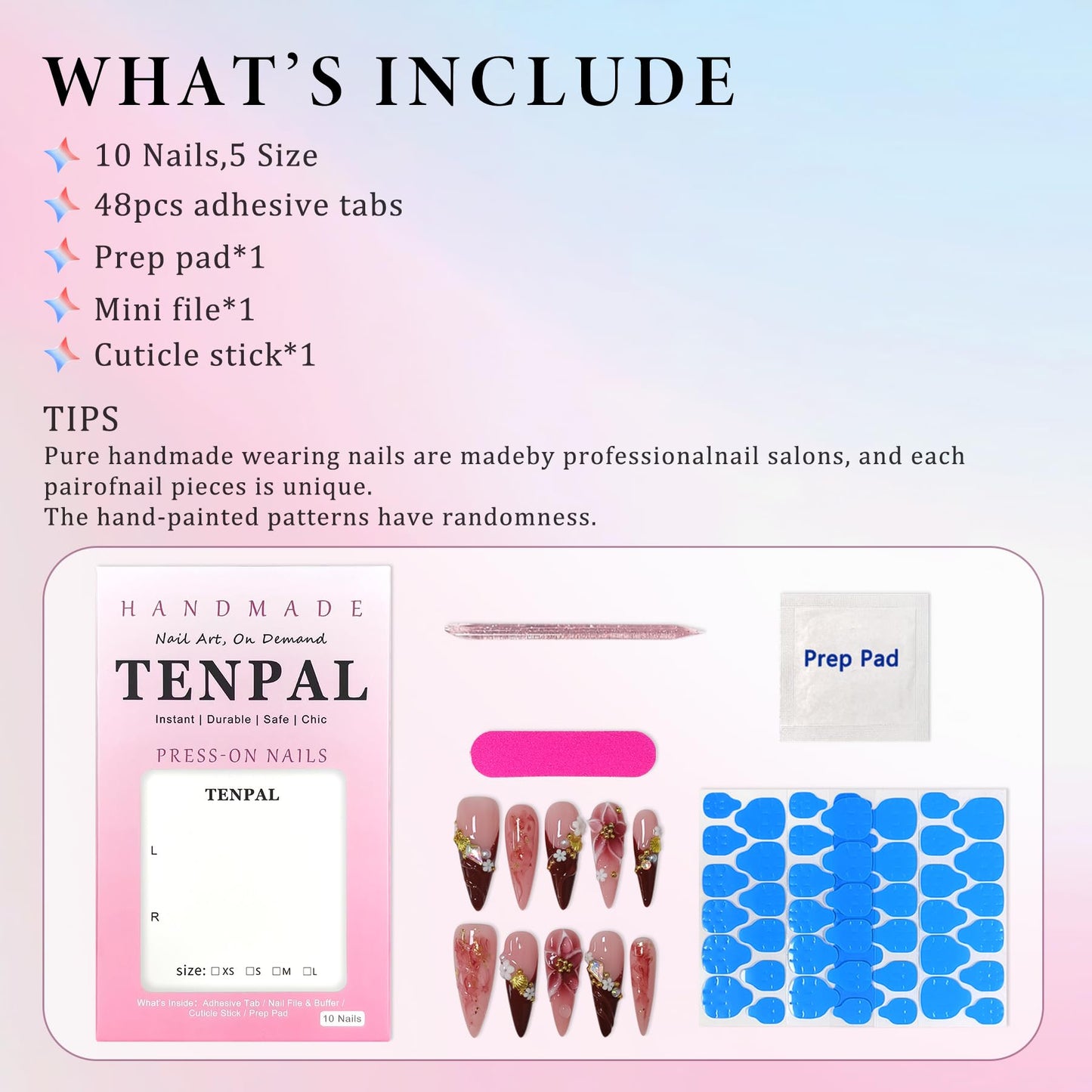 TENPAL Handmade Press on Nails Long Stiletto - Burgundy French Tips 3D Floral Embossed Glossy False Nails for Women Girls Fall Winter- Glossy Acrylic Y2K Nails for Parties Date Daily Wear(M)