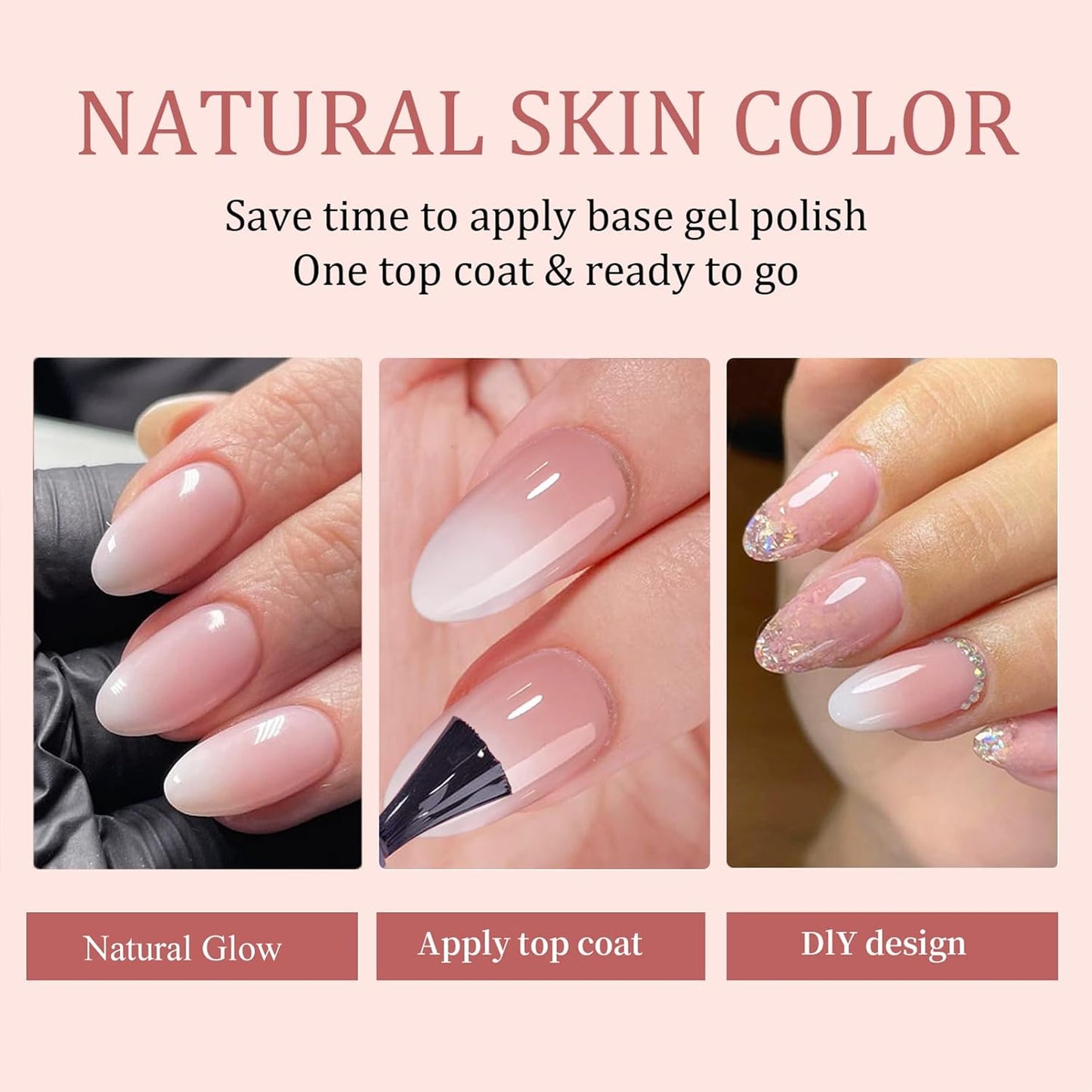Ombre Press On Nails - 240Pcs Short Square Press on Nails, White Nail Tips Pink White Gradient Soft Gel False Nail Tips Salon Perfect Fake Nails Kit Extensions DIY (Short Square)