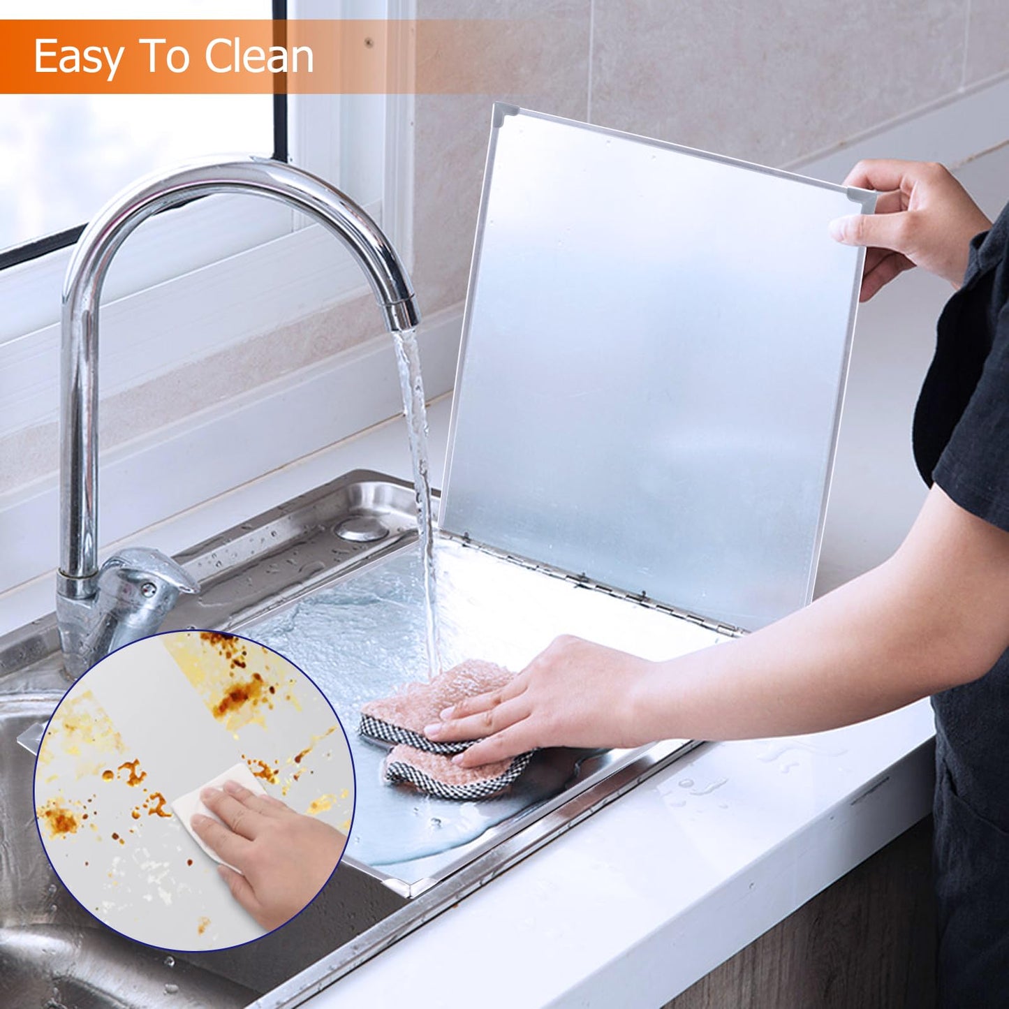 Amundo 2 Pieces Grease Splatter Guard 2 Sided Foldable Stainless Steel Splatter Guard Oil Splash Guard for Grease Stainless Steel Backsplash for Stove Frying Pan Splatter Guard (15.7" X 11.4")