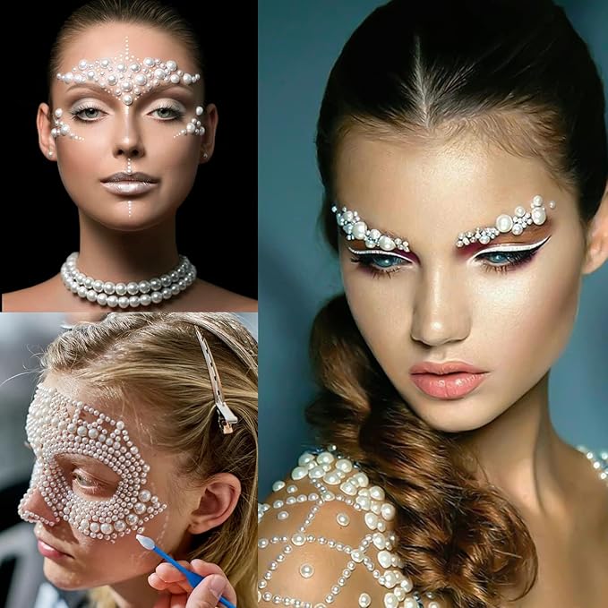 4000PCS Flatback Rhinestones and Half Round Pearls Kit #24, Multi Size Glass Clear Crystals, Plastic Flat Back White & Beige Dome Bead with Pickup Pencil and Tweezer for Nail Art