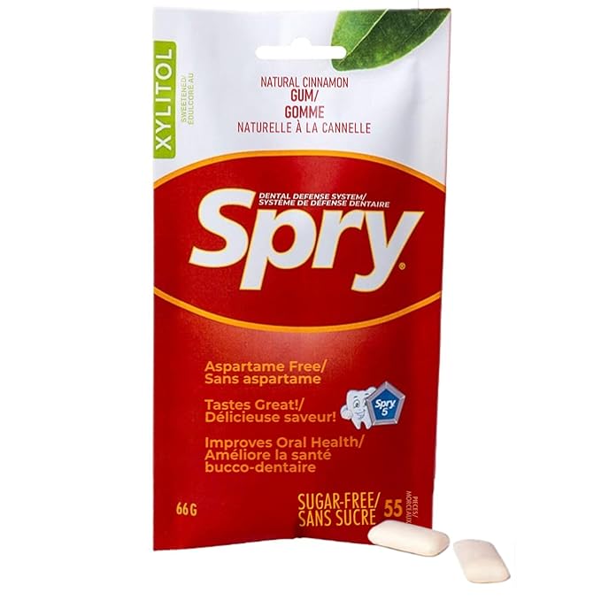 Spry On The Go Fresh Natural Xylitol Chewing Gum Dental Defense System - Aspartame-Free, Sugar-Free, Non-GMO (Cinnamon, 55 Count - Pack of 3)