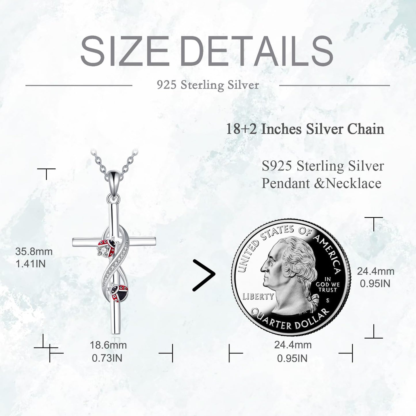 POPLYKE Cross Ladybug Necklace 925 Sterling Cross Pendant Necklace Ladybug Jewelry for Women