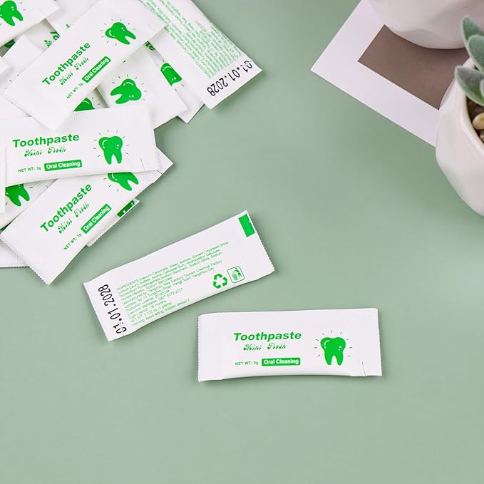 Too Small Bulk Travel Size Toothpaste Pack of 100,0.105 oz Extra Small Toothpaste Travel Size Bulk Mint Mini Disposable Toothpaste for Hotel,Guests,Homeless,Charity(Only Good for Single Use)