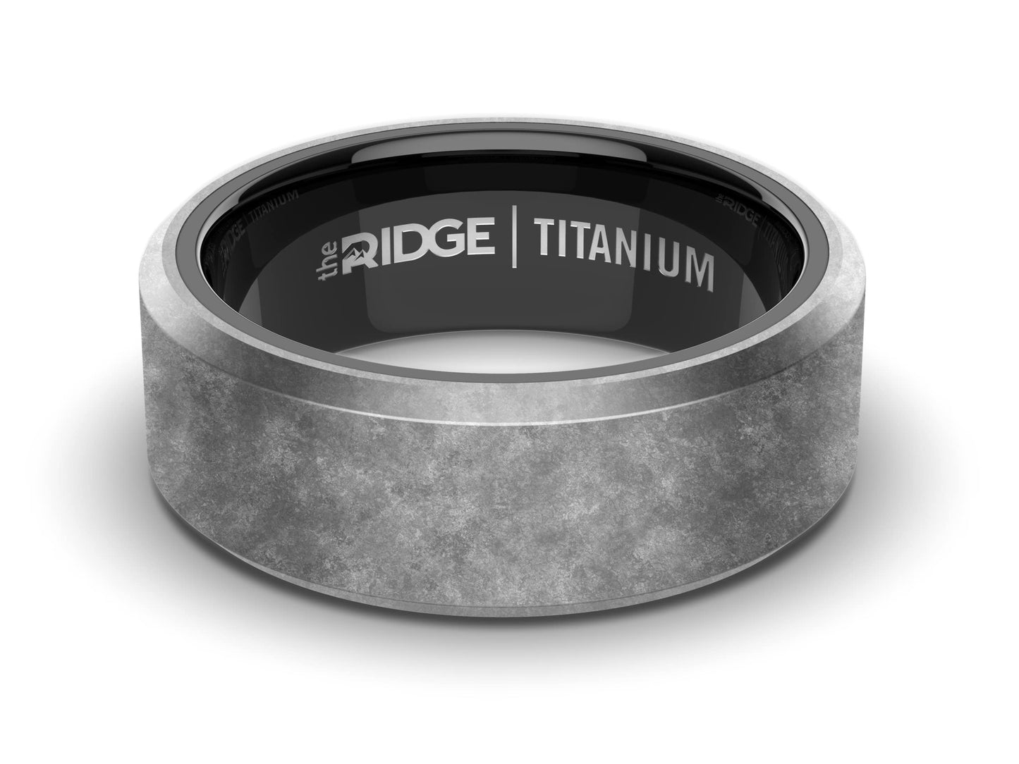 The Ridge Stonewashed Titanium Beveled Ring Comfort Fit Wedding Band - 9
