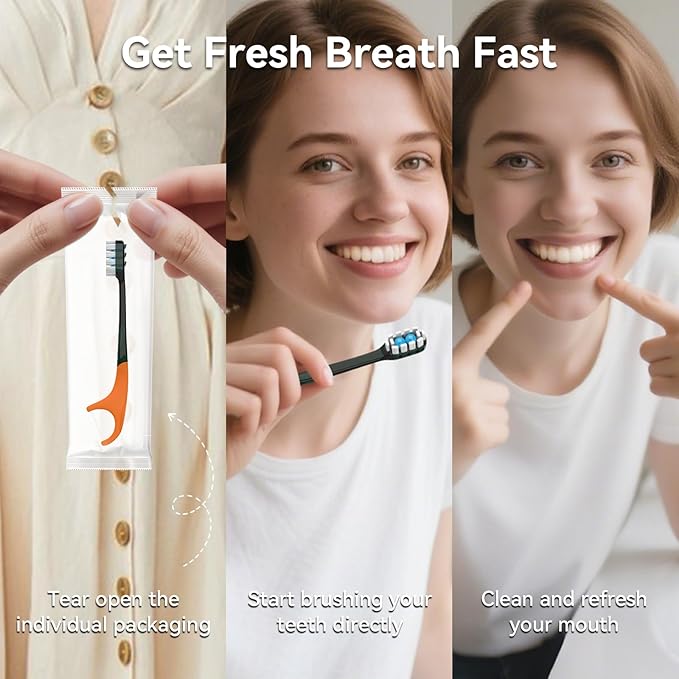 40Pack Disposable Toothbrush with Pre-Pasted Toothpaste 5-in-1 Mini Travel Toothbrush Deep Clean with Toothpick, Flosser, Tongue Scraper for Superior Oral Hygiene, Individually Wrapped