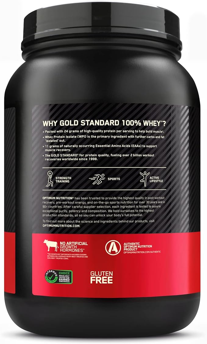 Optimum Nutrition Gold Standard 100% Whey Protein Powder, Delicious Strawberry, 2 Pound (Packaging May Vary)