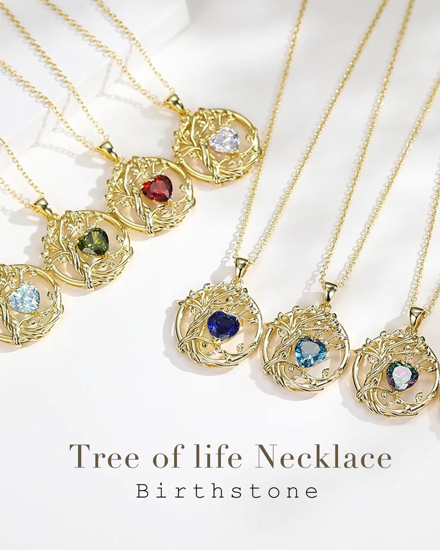 FANCIME Tree of life December Birthstone Necklace for Women Sterling Silver Yellow Gold Plated London Blue Topaz Pendant November Birthday Jewelry Mothers Day Gifts for Wife Mom Her