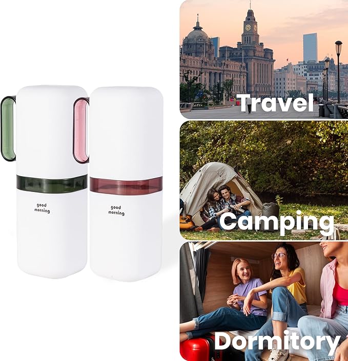 Travel Toothbrush Holder,Toothbrush Holder and Rinse Cup with Handle Toothbrush Travel Case,Multifunctional Toothbrush Cup,Large Capacit Travel Toothbrush Holder with Mouthwash Cup(Purple+Green)