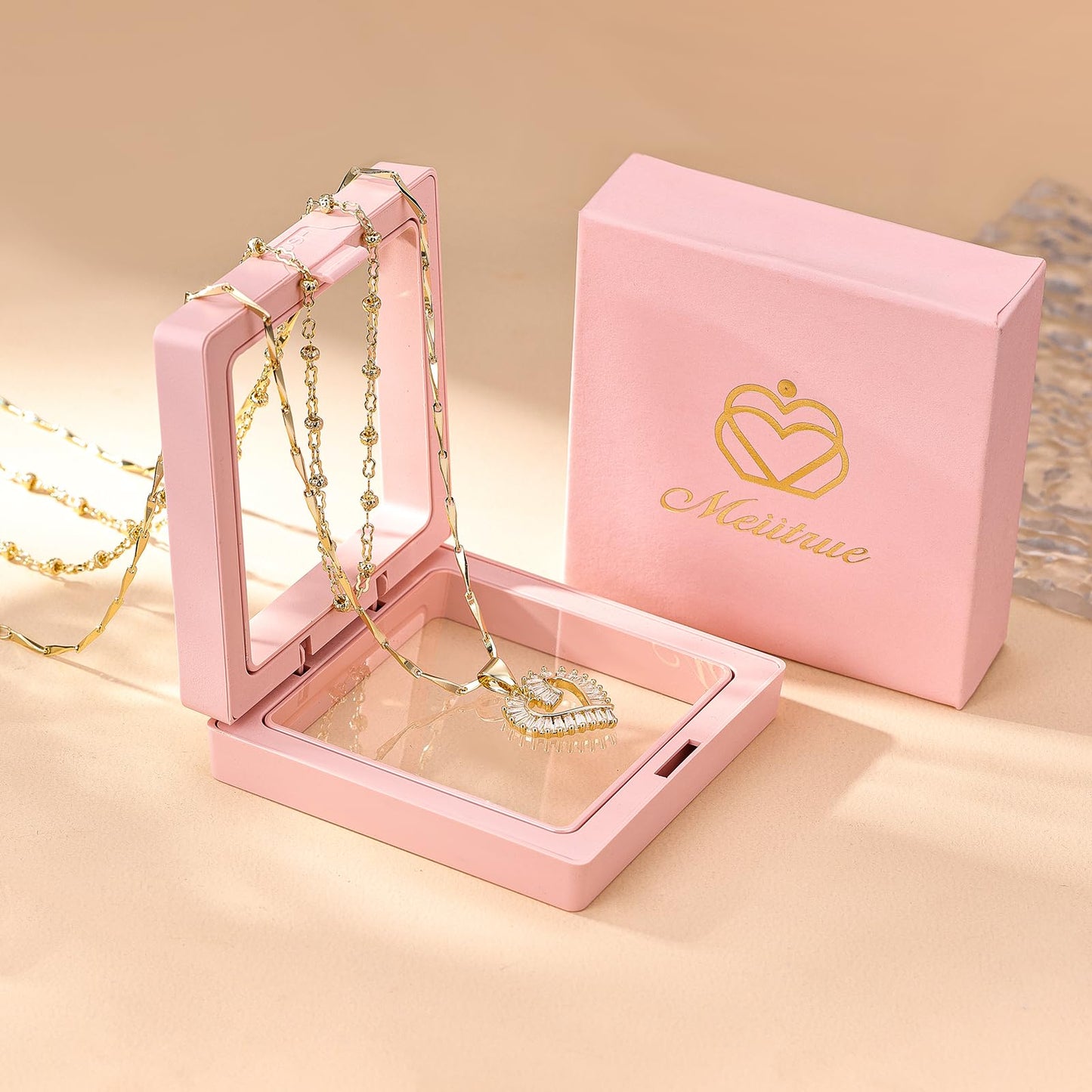 MEIITRUE Heart Necklaces for Women Trendy 14k Gold Plated Dainty Layered Necklace Set Cubic Zirconia Love Pendant Choker Thin Paperclip Chain Stackable Jewelry Gift