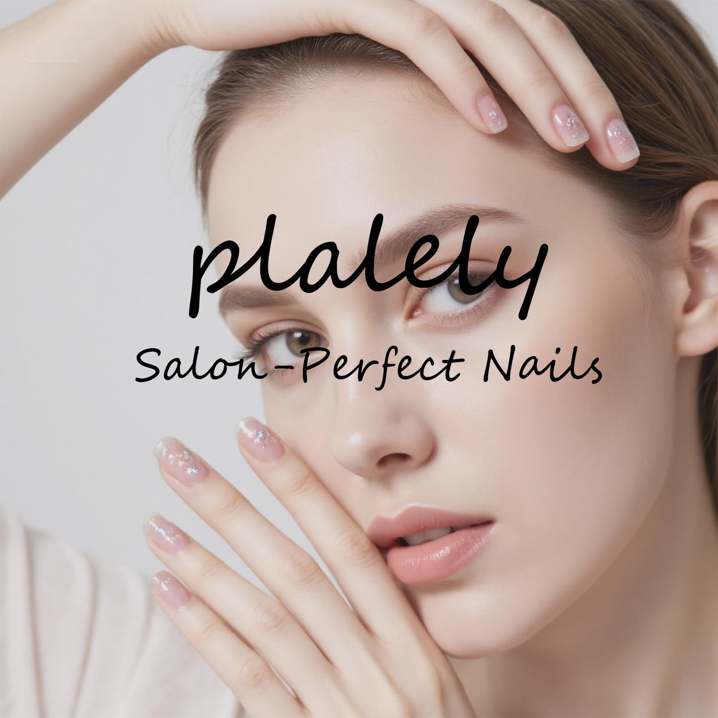 plalely Press on Nails French Tip, Handmade Acrylic Press on French Tip Nails with Flower Designs,Long Square Nail Press Ons for Women 24pcs