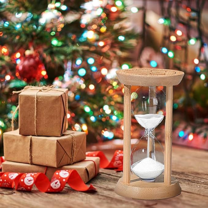 Hourglass 15 Minute,Wood Sand Timer 15 Min, Unbreakable Sandglass,Sand Watch for Study,Yoga,Cooking,Desk Decor & Gift,White