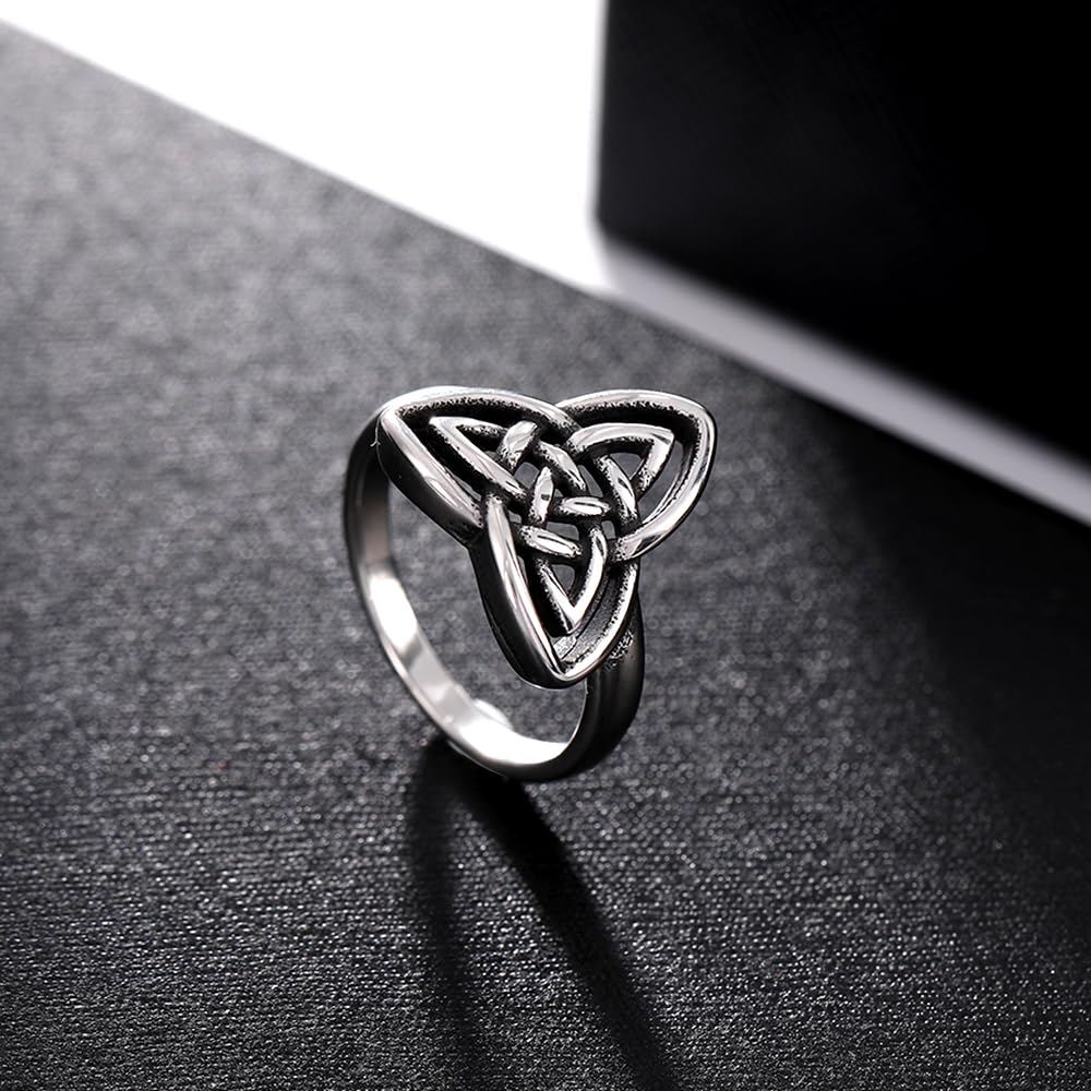 YWMAN Celtic Knot Rings for Women, Stainless Steel Triquetra Trinity Ring, Witches Knot Irish Jewelry Gift (9)