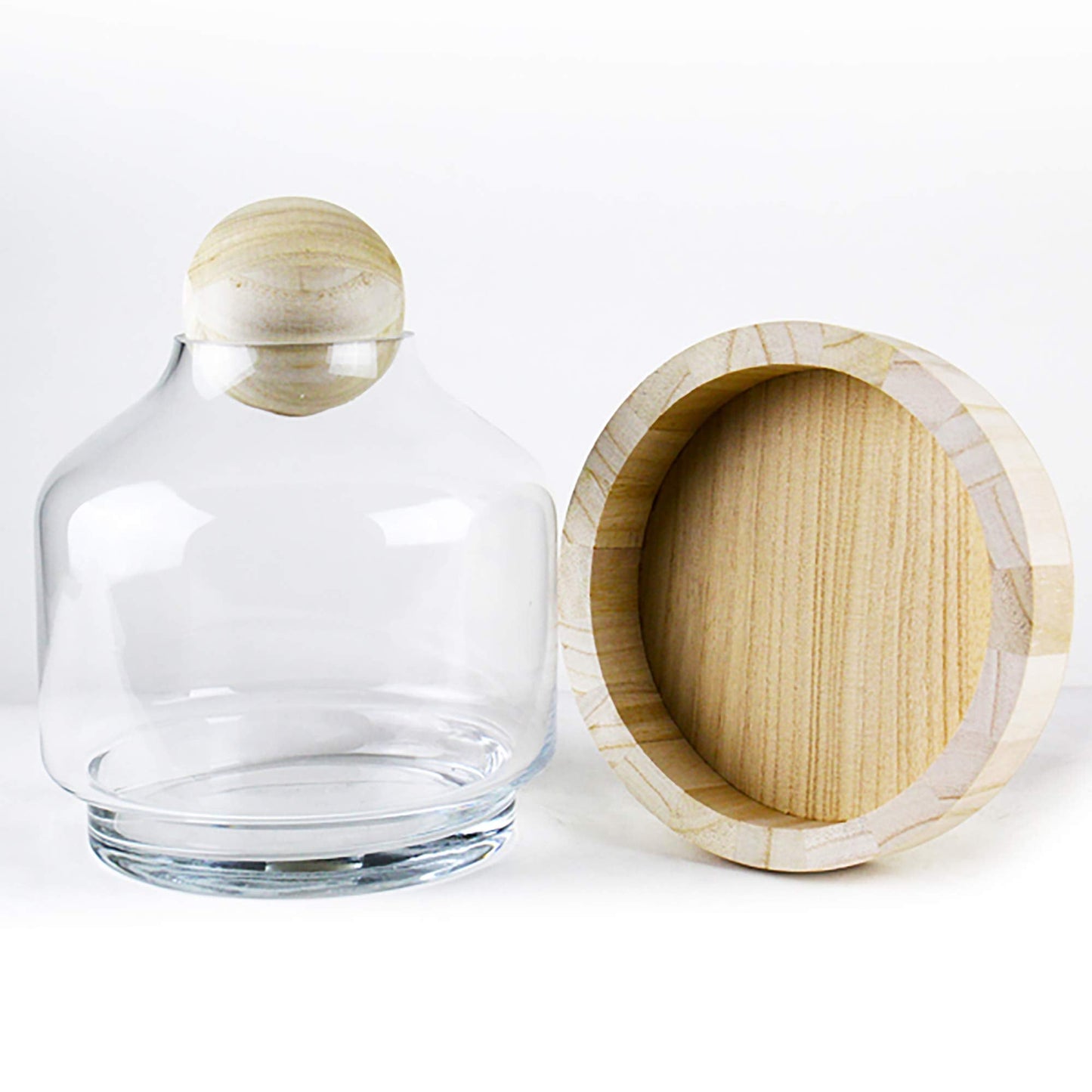 CYS EXCEL Glass Terrarium Container (H:10" W:7") | Multiple Size Choices Planter Jars with Wood Base & Lid | Plant Terrarium Bowl Vase