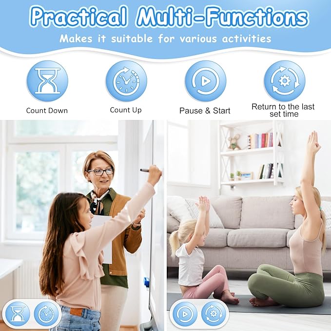 Visual Timer for Kids, 99 Minute Digital Cute Kids Visual Timer Classroom for Homeschool Supplies Study Teaching Time Management Tool Countdown & Stopwatch, Blue with Colorful Display
