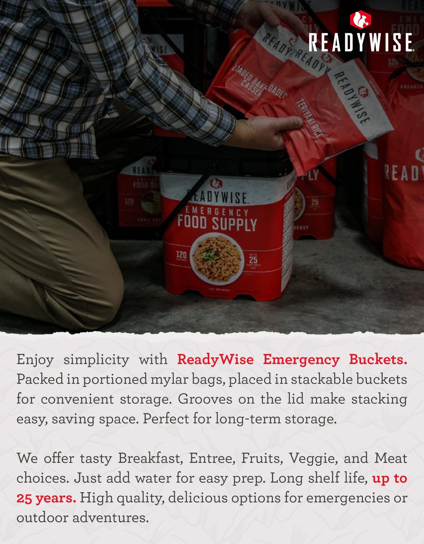 ReadyWise Emergency Food Supply - 72 Hour Survival Kit, 30 Servings of Protein Meals, Freeze Dried Food for Backpacking, Camping Essentials & Disaster Prepping Supplies, up to 25 Year Shelf Life