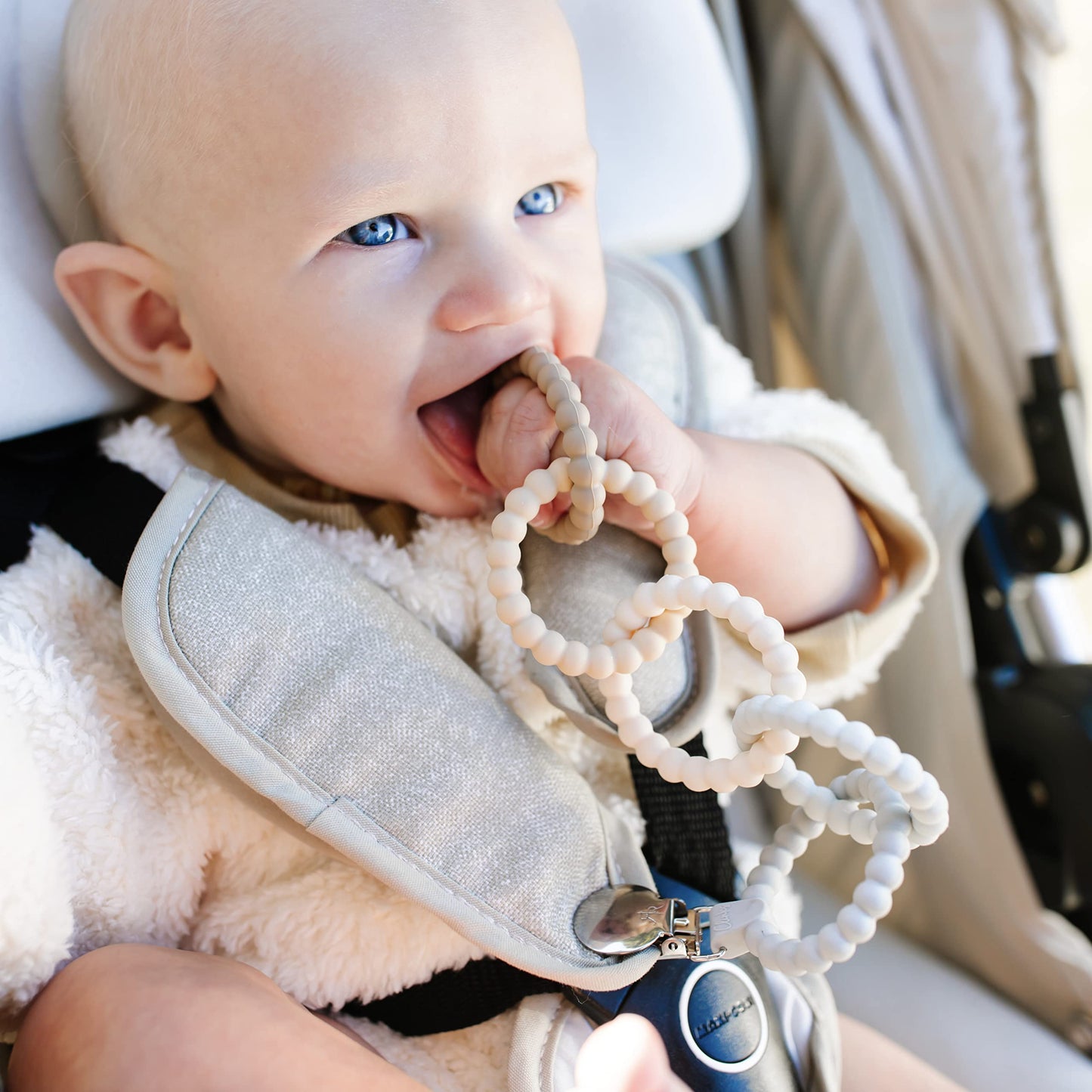 Ryan & Rose Cutie Clinks Attachable Teether Chew Toy for Babies (Neutral)